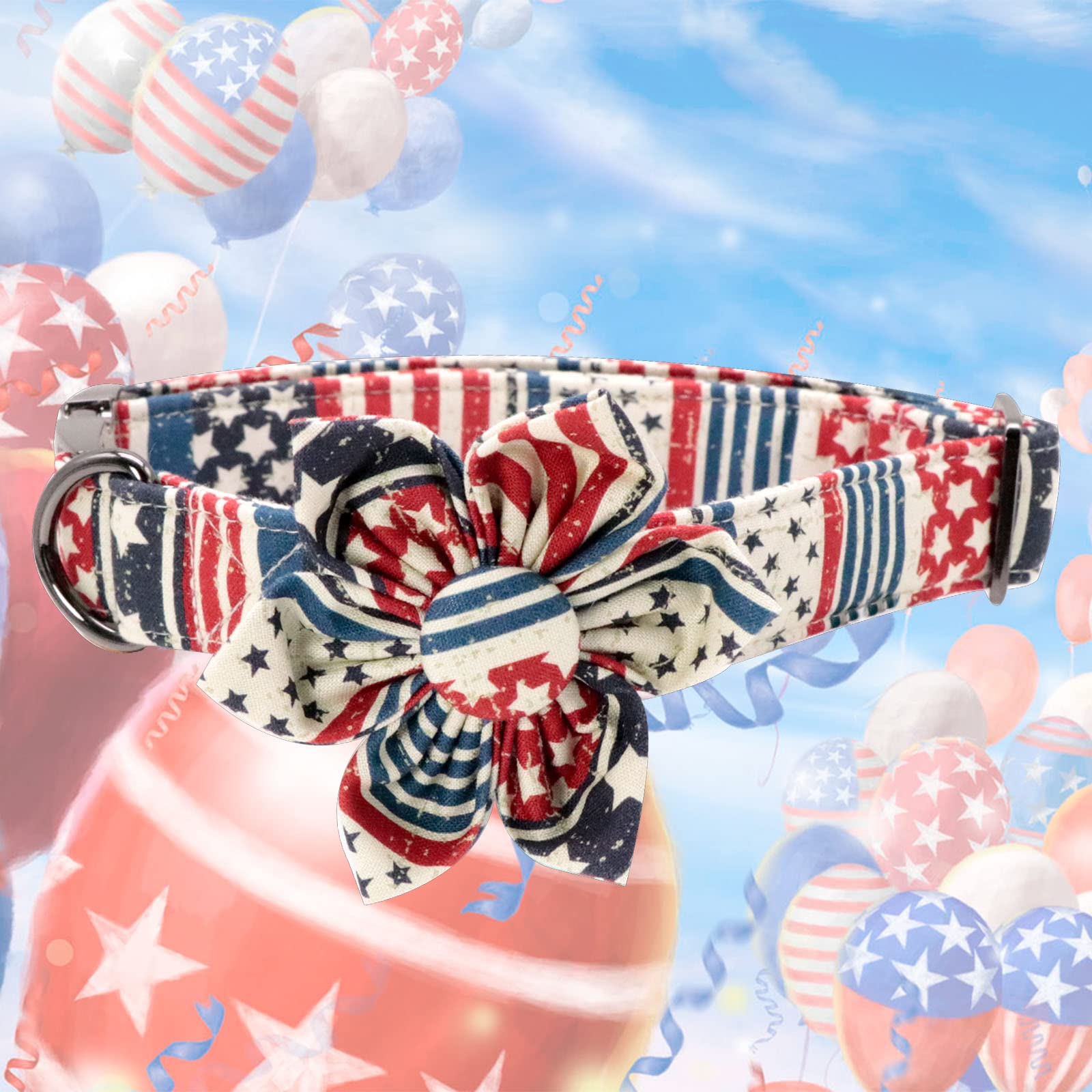 Stylish American Flag Dog Collar with Detachable Flower - Adjustable Pet Collar for Small Dogs | Perfect for Patriotic Events, Daily Walks & Gift Giving
