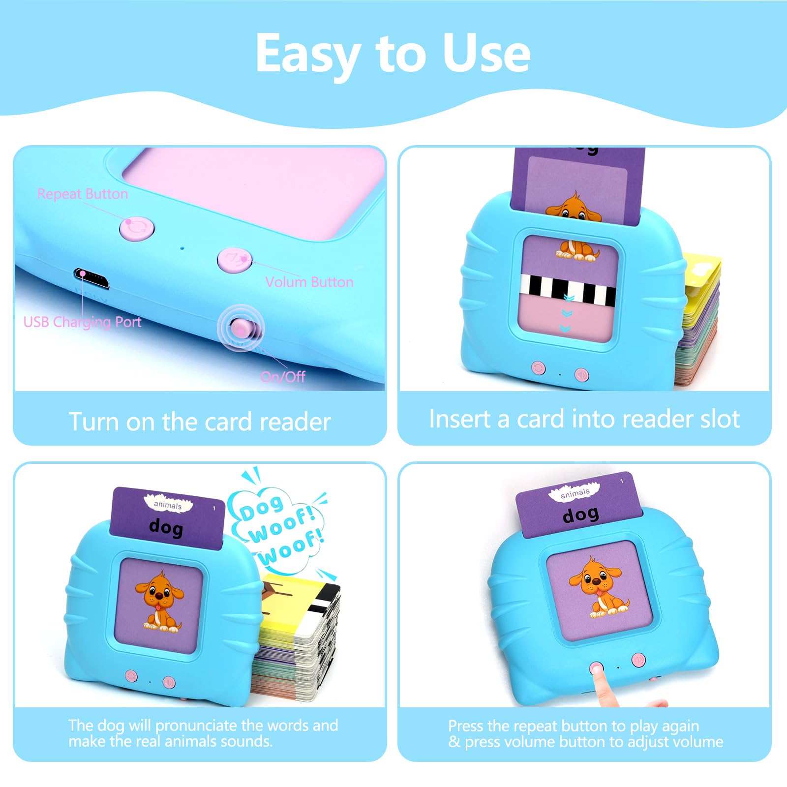 Montessori Learning Talking Flash Cards for Toddlers 1-4 Years | 224 Sight Words Speech Therapy Toys | Autism Sensory & Educational Gift for Boys & Girls | Perfect for Early Childhood Development, Classroom & Home Learning Activities