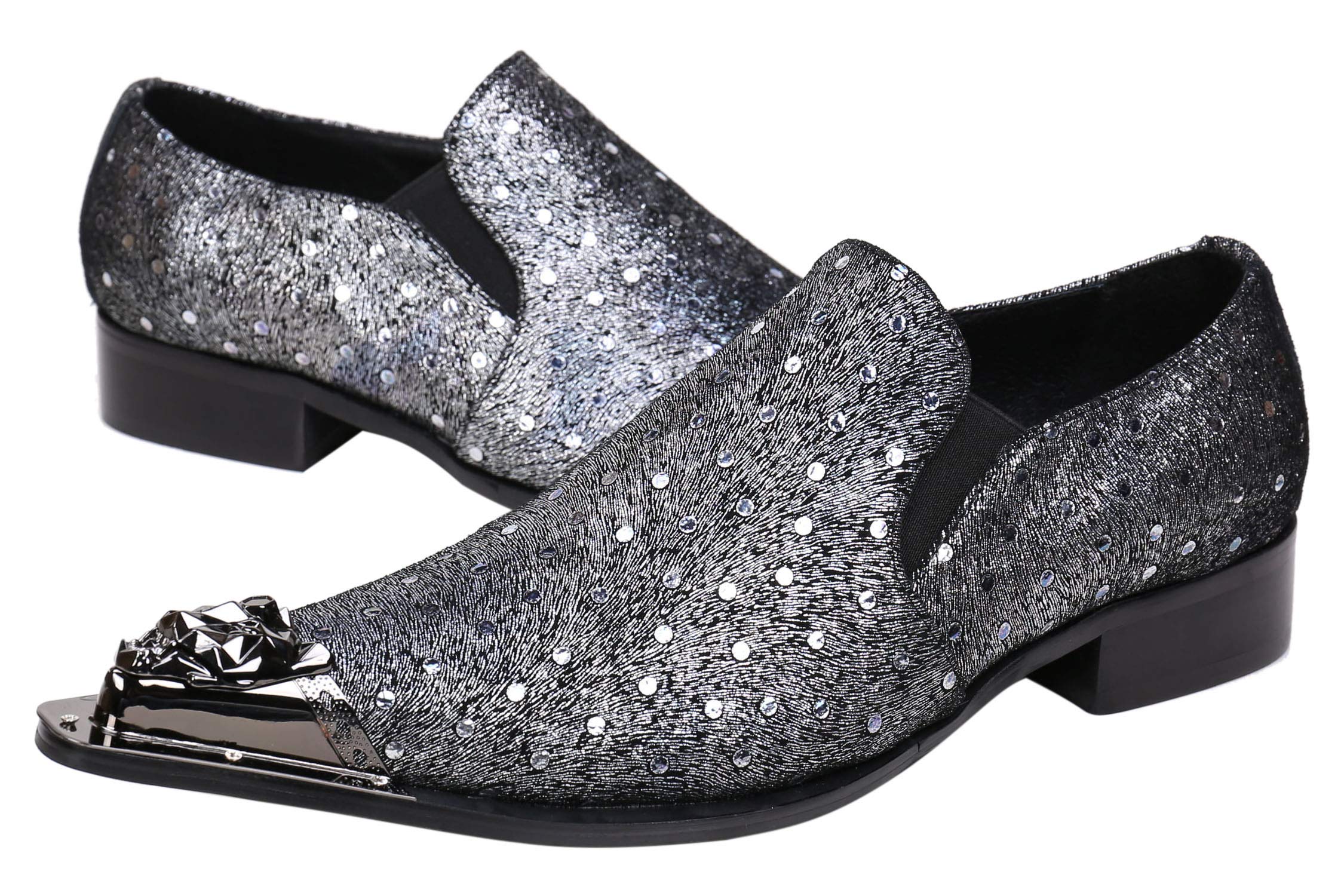 Santimon Men's Loafers - Pointed Toe Sparkling Leather Dress Shoes with Metal Tip for Western Style & Casual Wear | Perfect for Office, Parties, and Special Occasions