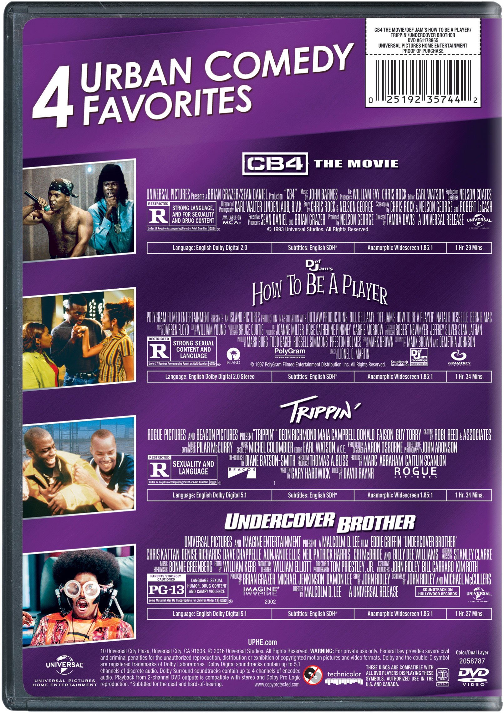Urban Comedies 4-Movie Collection DVD Set - How to Be a Player, Trippin', CB4 & Undercover Brother - Perfect for Movie Nights & Comedy Lovers