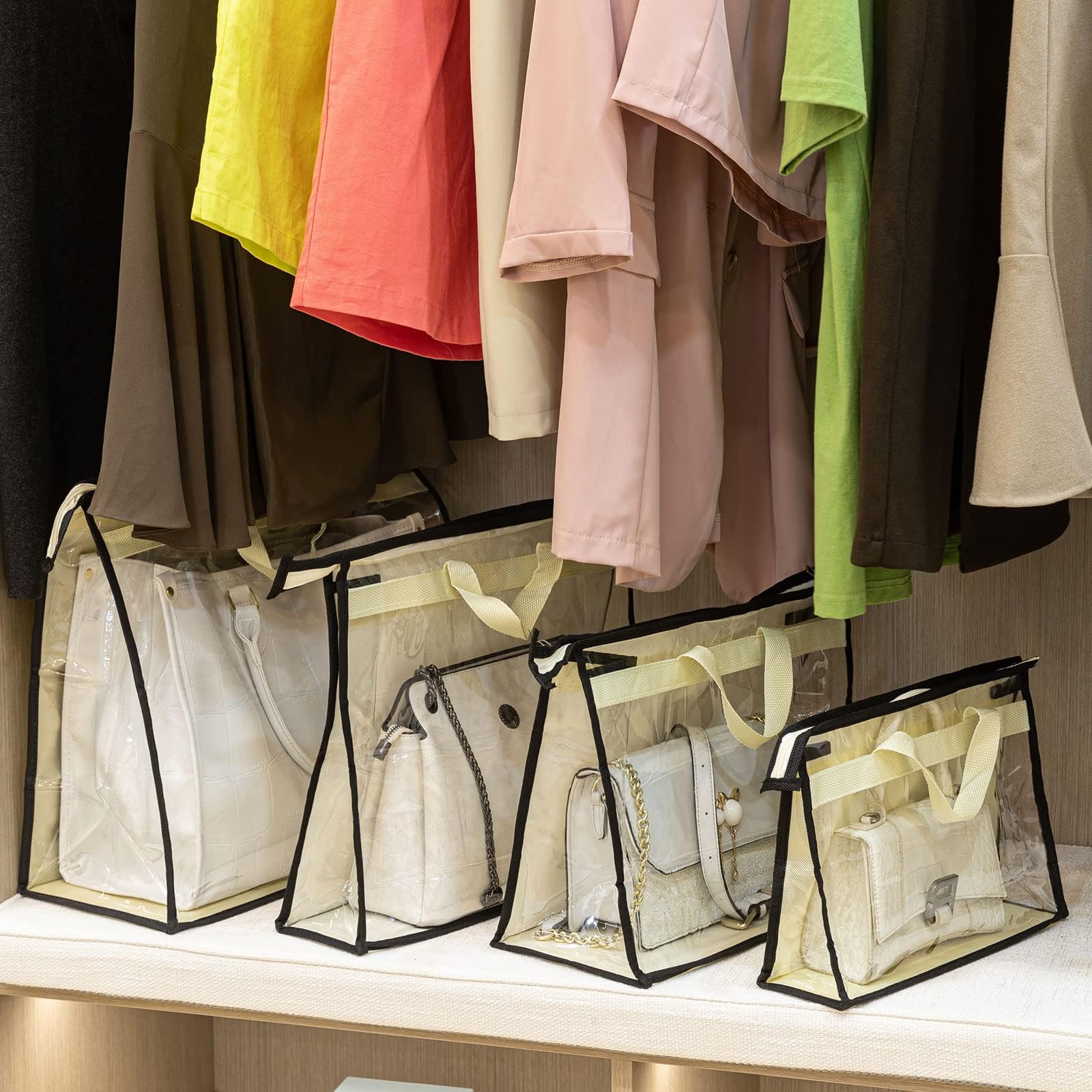 12 Pack Clear Dust Bags for Handbags & Purses - Zippered Storage Organizer with Handles for Closet, Travel & Display Protection | Keep Your Luxury Bags Dust-Free & Organized