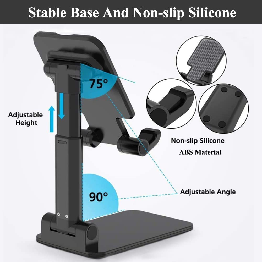2 Pack Adjustable Phone Stand for Desk - Foldable & Portable Cell Phone Holder for iPhone 14/13/12 & Smartphones - Perfect for Office, Home, Watching Videos & Video Calls