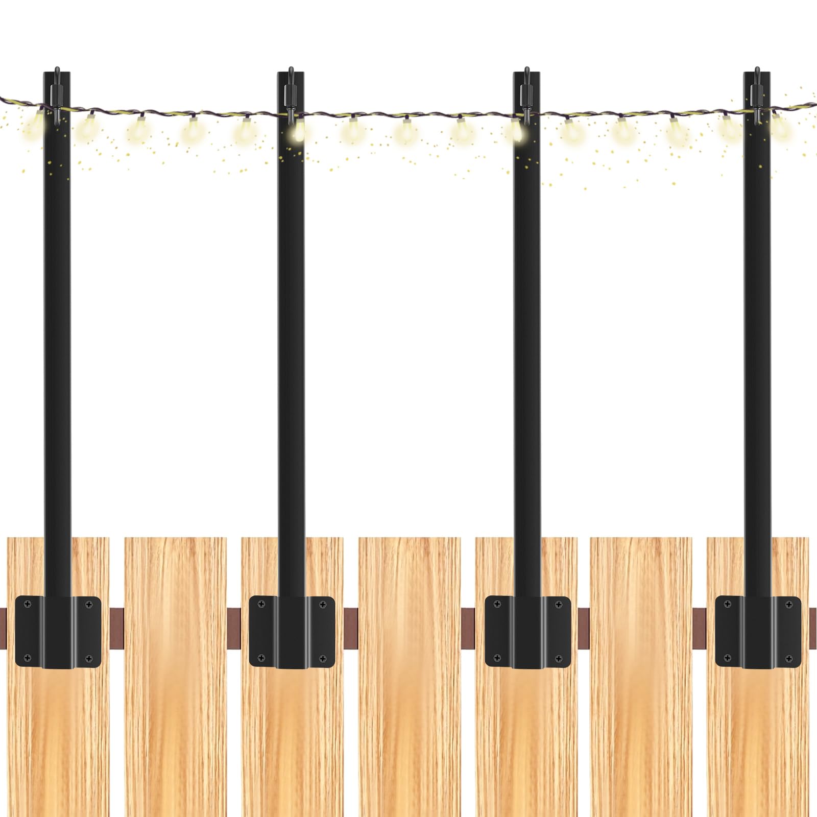 4 Pack 1.4 FT Outdoor String Light Poles - Black Metal Hanging Stand with Clip & Bracket for Patio, Garden, Backyard, Wedding & Party Decor | Weather-Resistant Fence Post Lights for Outdoor Ambiance & Nighttime Illumination
