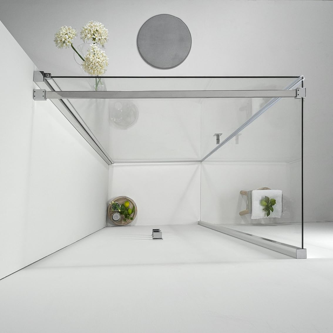90x100cm Frameless Hinged Shower Enclosure with Fixed Glass Panel - Perfect for Modern Bathrooms & Spa-Like Showers