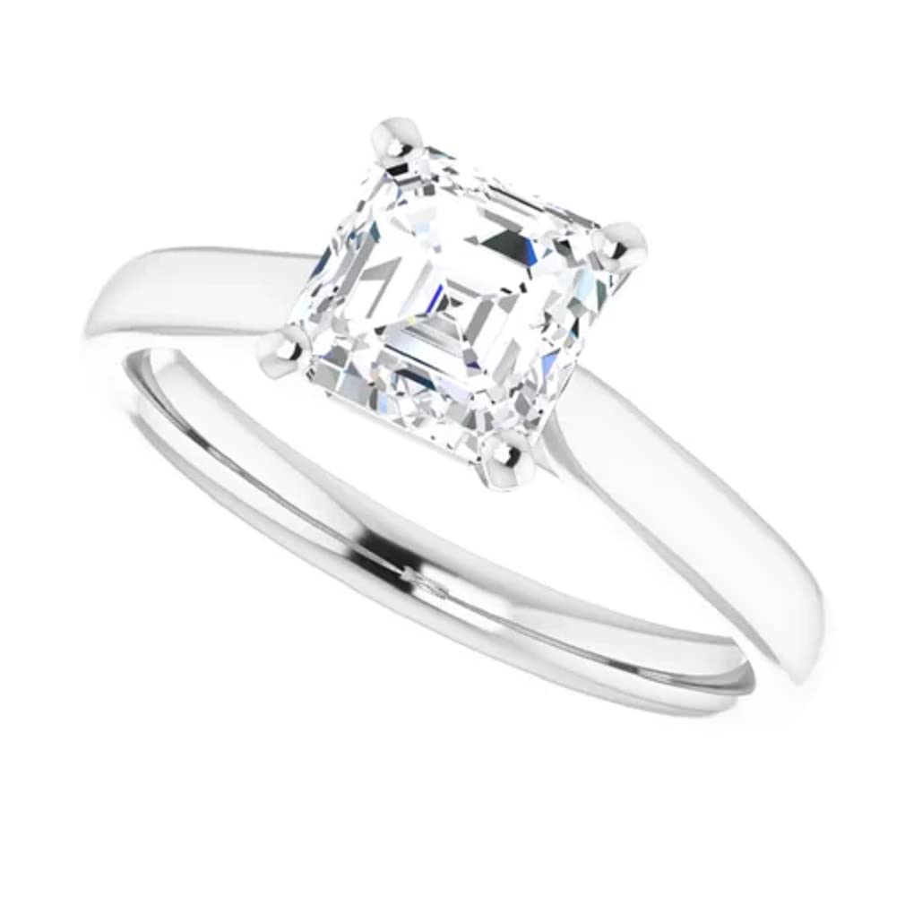 10K Solid White Gold Handmade Asscher Cut 1 CT Moissanite Solitaire Engagement Ring for Women - Wedding, Bridal & Proposal Jewelry Gift - Perfect for Anniversaries, Valentine's Day & Special Occasions