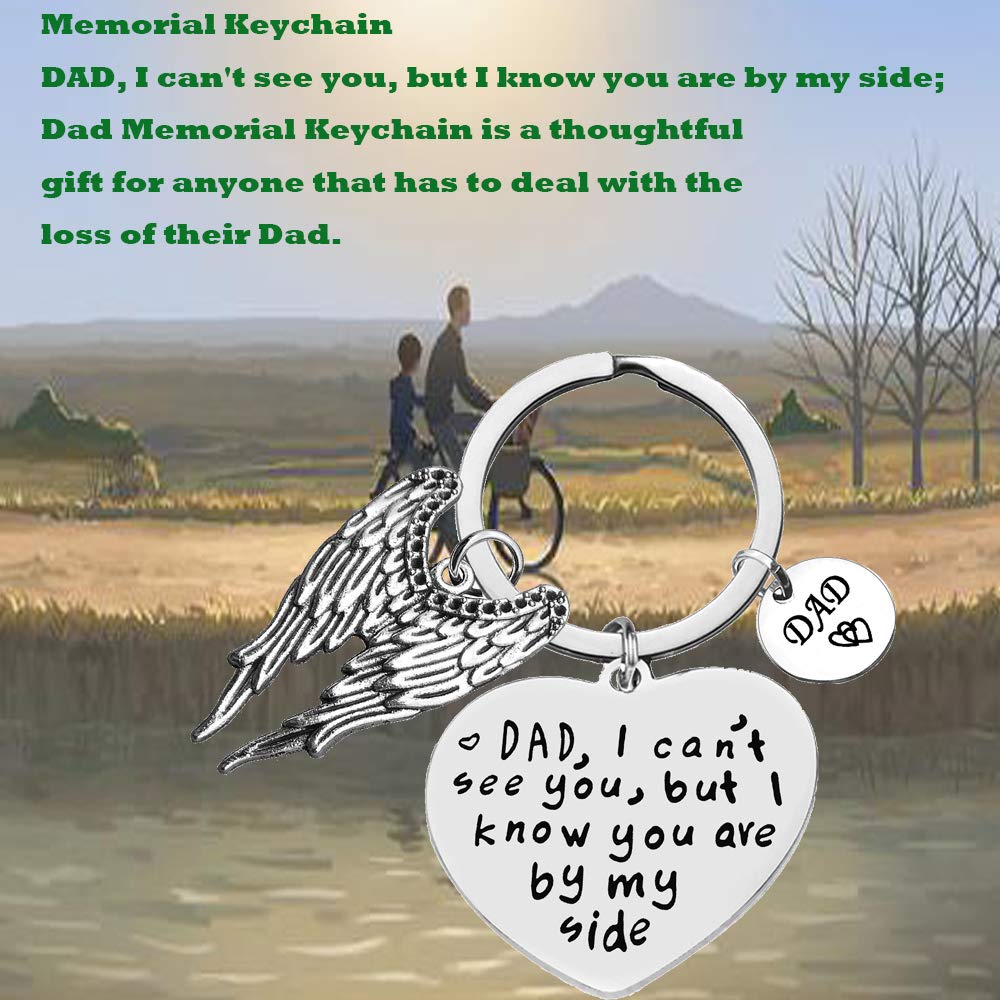 Memorial Keychain for Loss of Dad - Sympathy Gift for Father's Day, Bereavement Jewelry Keyring with 'I Can't See You But I Know You're By My Side' Engraving - Perfect Remembrance Gift for Grieving Son or Daughter - Use for Keys, Purse, or as a Comforting Keepsake