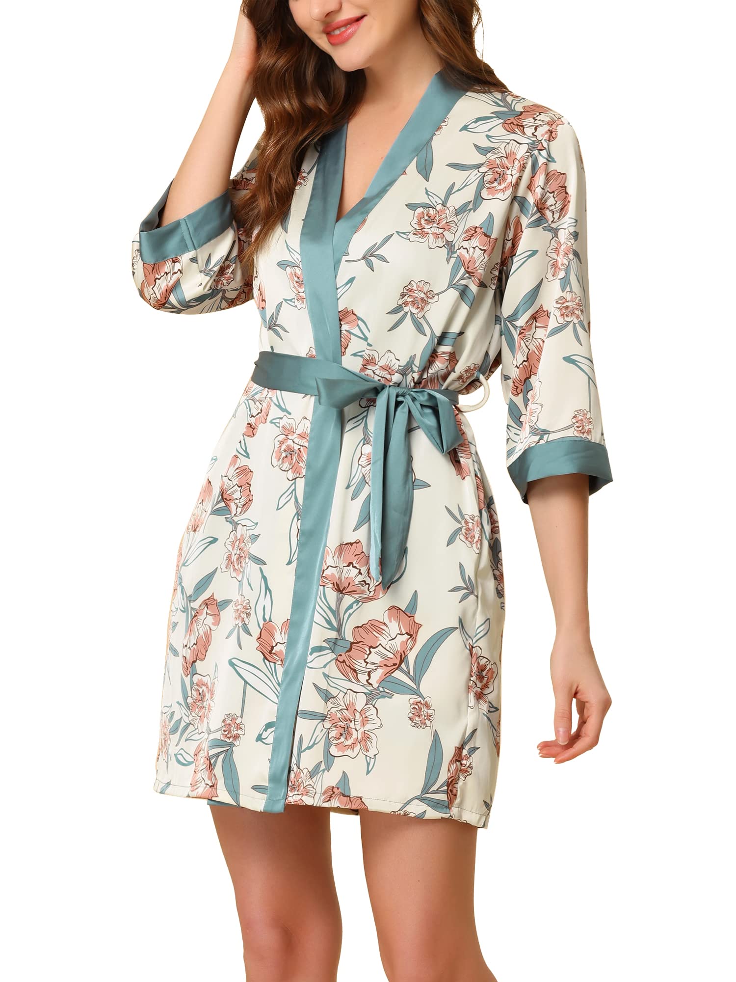 Cheibear Women's Satin Pajama Set - 4 Piece Valentine's Day Sleepwear with Cami Top, Nightgown, Shorts & Robe - Soft Loungewear for Romantic Nights & Relaxing at Home