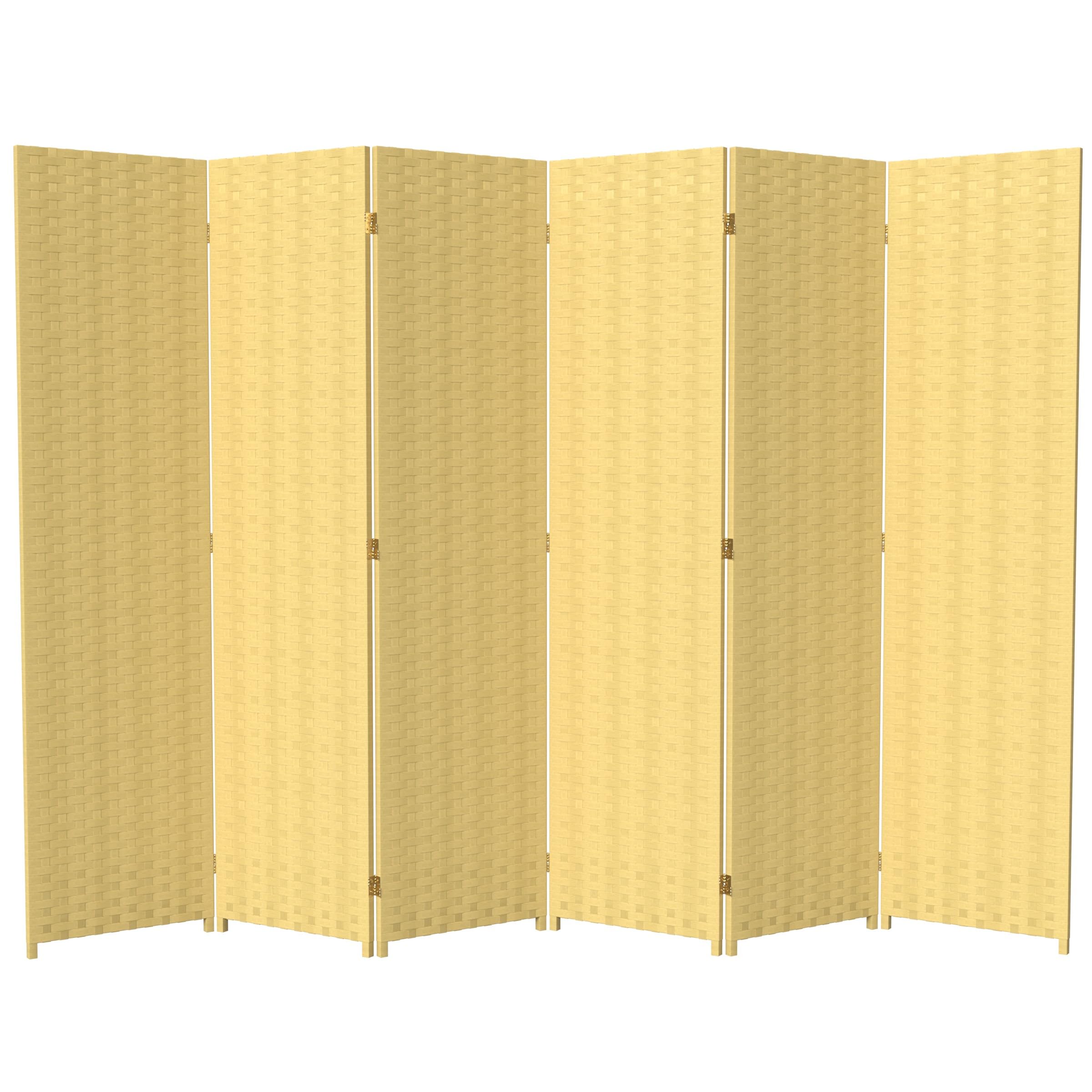 6 ft. Tall Woven Fiber Red Lantern Room Divider - Dark Beige 6-Panel Folding Screen for Home, Office, and Event Decor