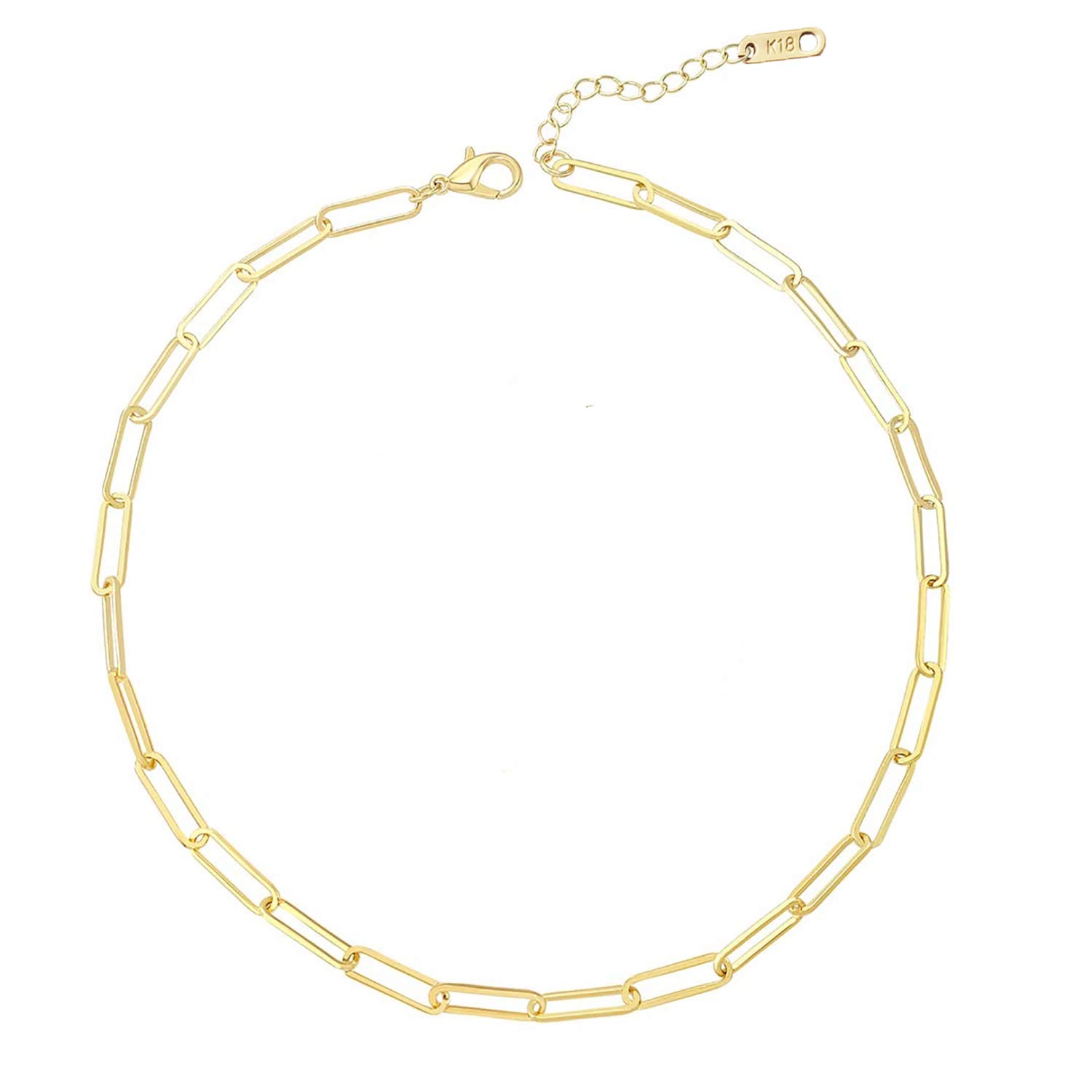 18K Gold Plated Stainless Steel Paperclip Link Chain Necklace & Bracelet Set for Women - Chunky Choker & Cuff Bracelet - Perfect for Parties, Dating & Everyday Wear