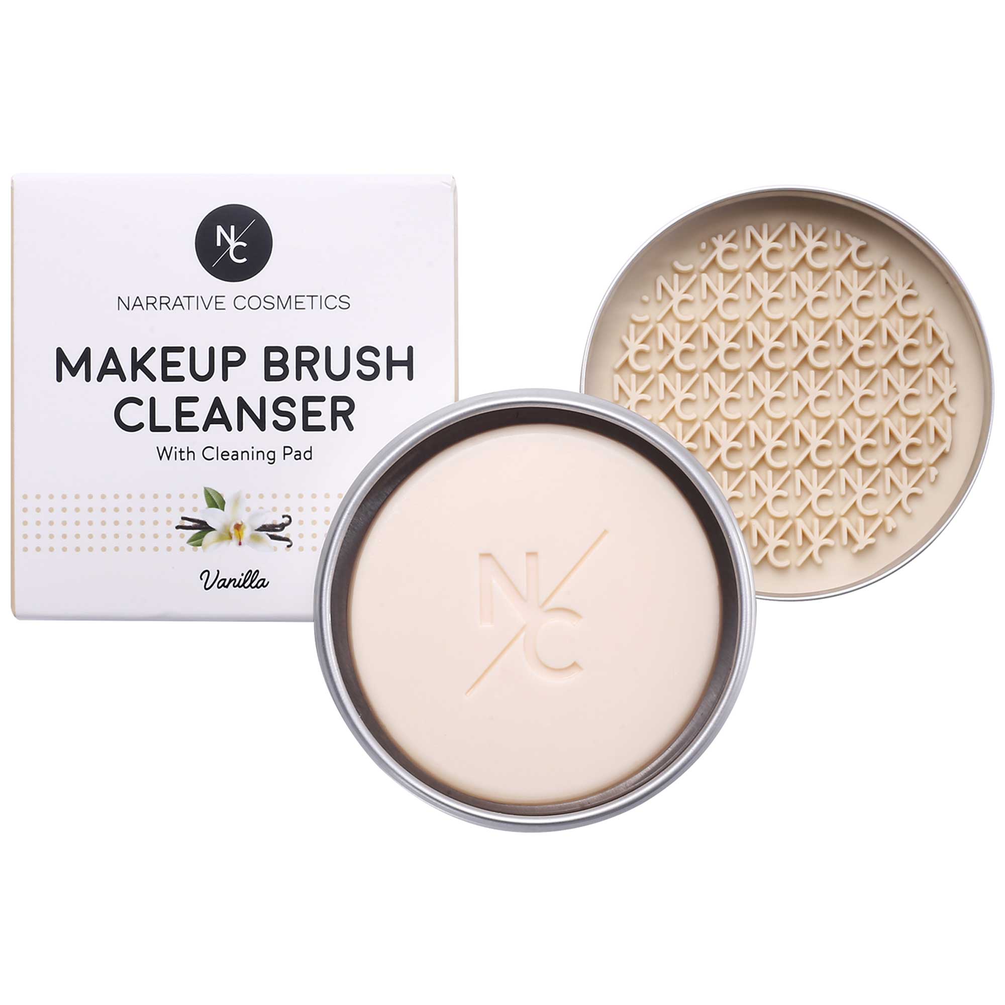 Professional Solid Makeup Brush Cleanser Soap with Silicone Cleaning Pad - Vanilla Scented (2.45 Oz) | Deep Cleans Cosmetic Brushes | Perfect for Home & Salon Use