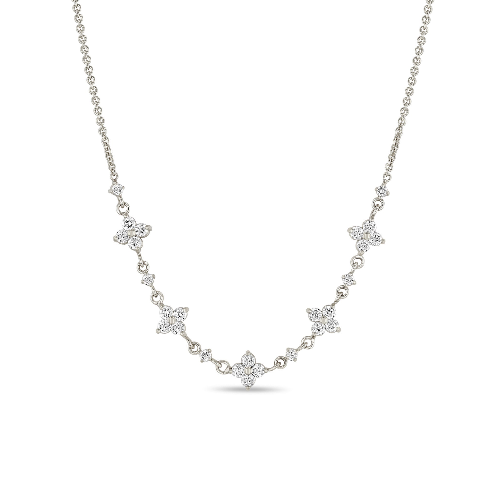 14K Gold 5 Diamond Quad & Linked Prong Diamond Segment Necklace - Elegant Jewelry for Women, Perfect for Weddings, Anniversaries & Special Occasions