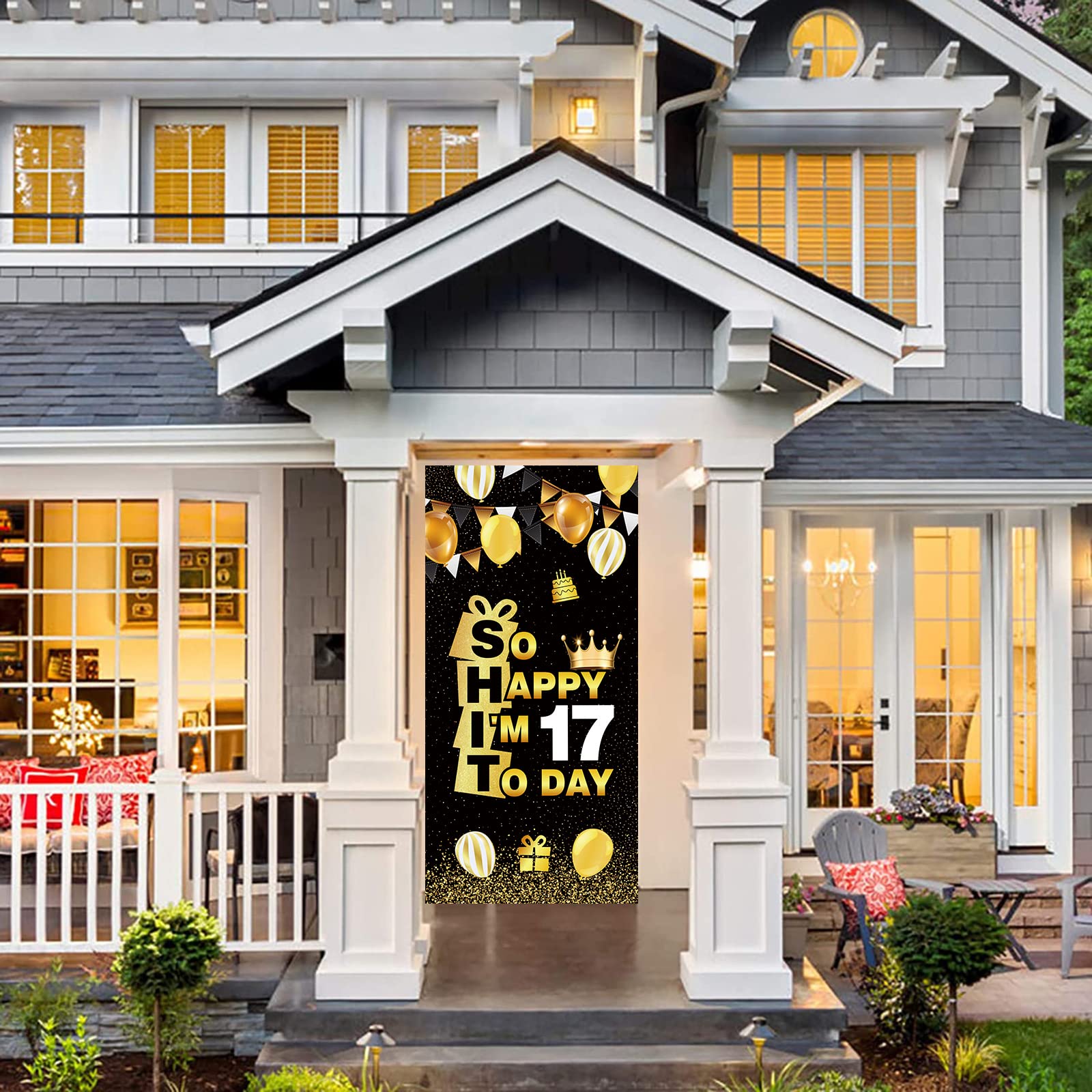 Happy 17th Birthday Banner - Black & Gold Backdrop with Crown for Sweet Seventeen Party Decorations | Perfect for Photo Booth Props, Wall Decor & Birthday Favors | Great for Teens, Boys & Girls Celebration