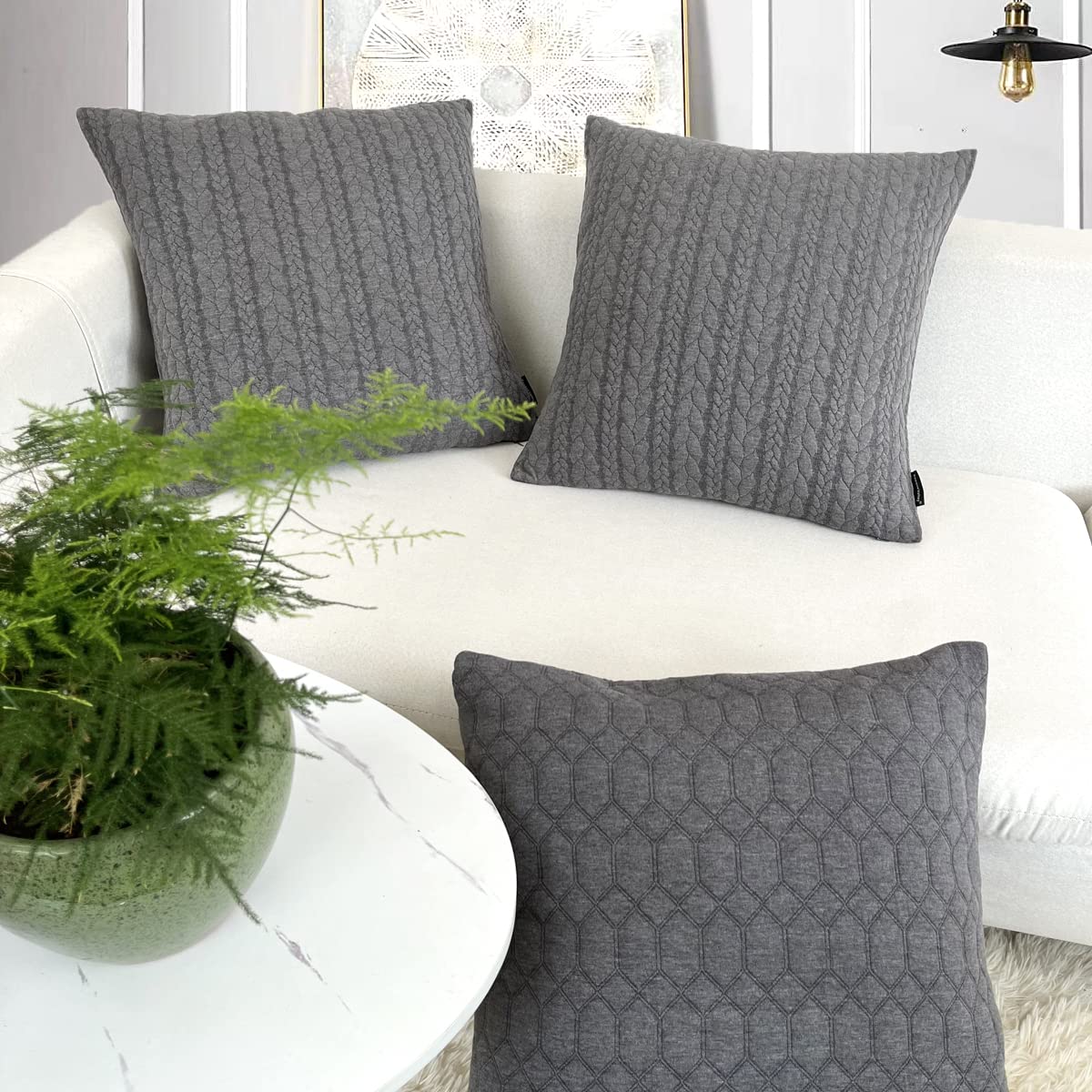 Booque Valley Gray Pillow Covers Set of 2 - 22x22 Inch Luxury Soft Stretch Cushion Covers with Geometric Pattern for Sofa, Bed, Living Room Decor (Grey) - Perfect for Home Decor, Gift Giving & Interior Design