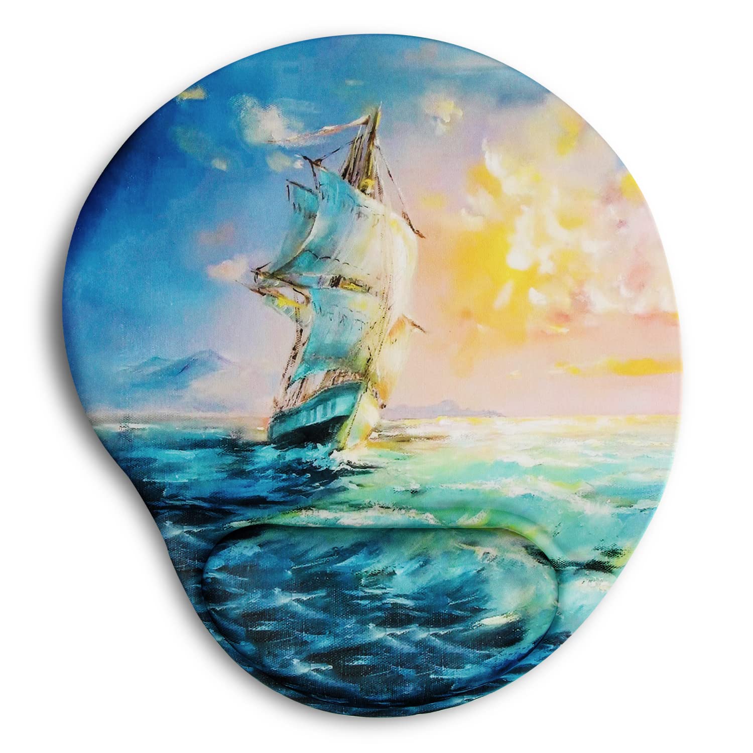 Ergonomic Mouse Pad with Wrist Support - Non-Slip PU Base Comfort Cushion for Pain Relief - Perfect for Office, Gaming & Laptop Use - Home & Work Computer Accessories (Sailboat Design)