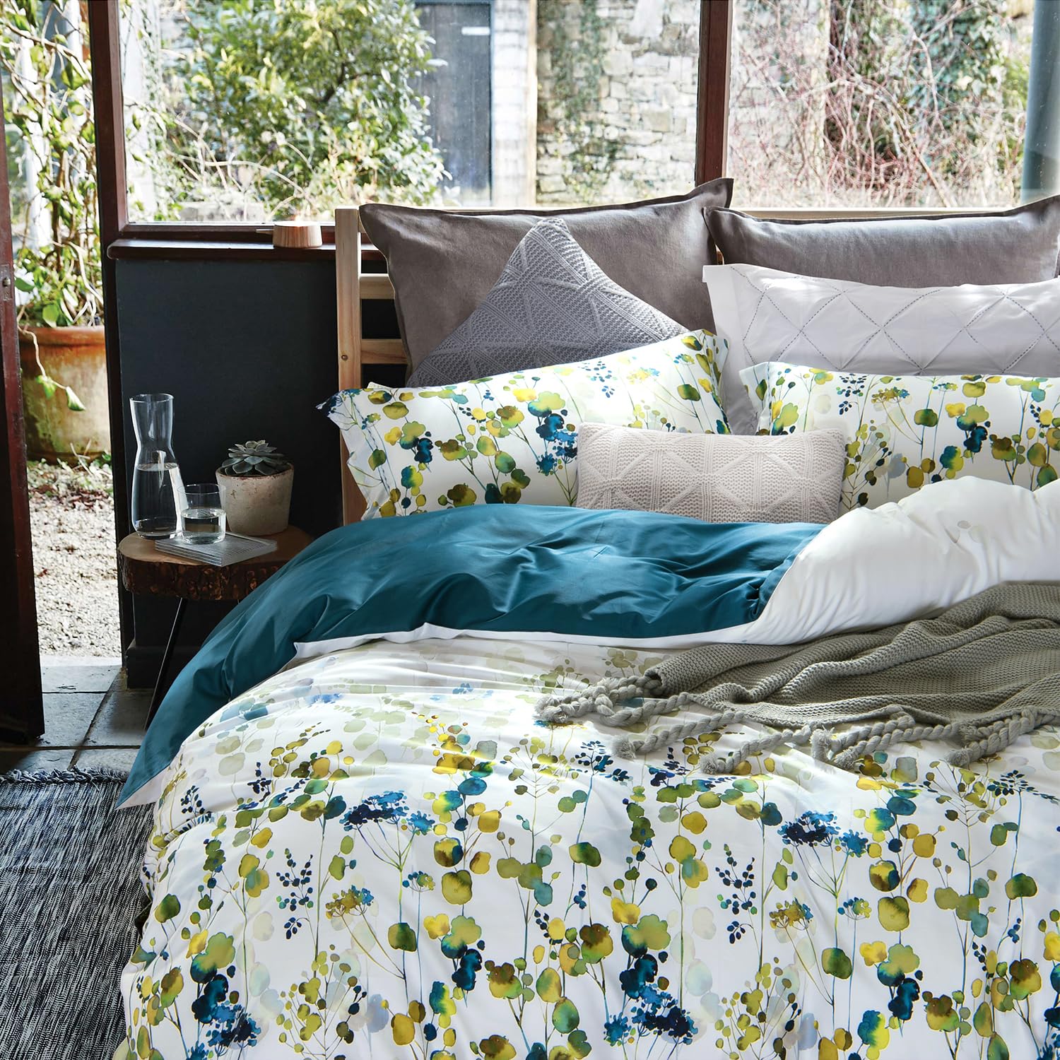 100% Long Staple Cotton 3-Piece Queen Duvet Cover Set - Ultra Soft Yellow Green Leaves Print Autumn Bedding | Cozy Fall Bedroom Decor for Guest Rooms & Master Suites