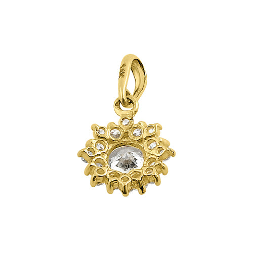 14K Solid Yellow Gold Star Round Halo CZ Pendant Necklace - Elegant Cubic Zirconia Jewelry for Women, Perfect Gift for Birthday, Anniversary & Valentine's Day