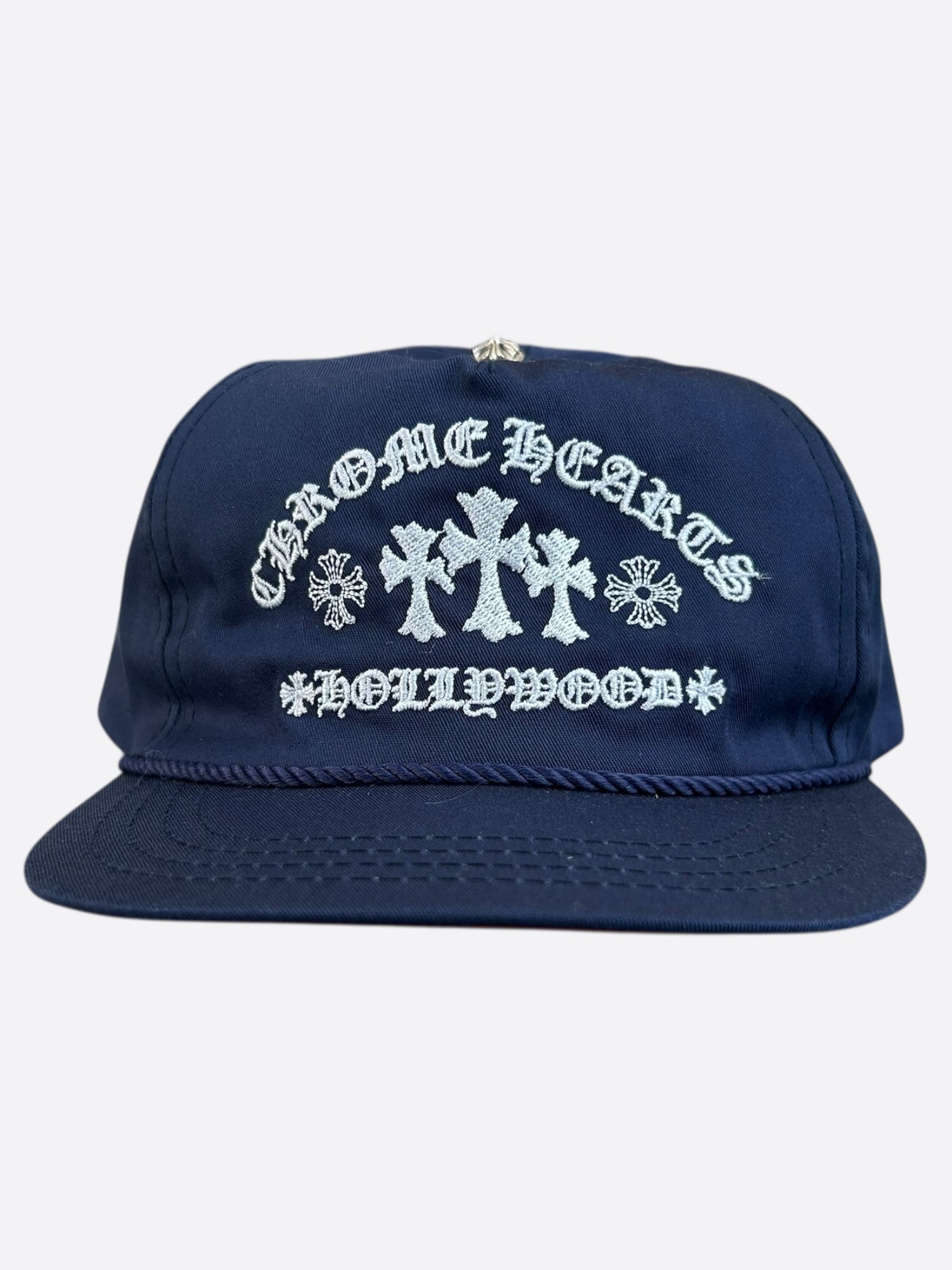 Chrome Hearts Navy & White Triple Cross Embroidered Baseball Cap - Stylish Streetwear for Men & Women | Perfect for Casual Outfits, Music Festivals & Urban Fashion