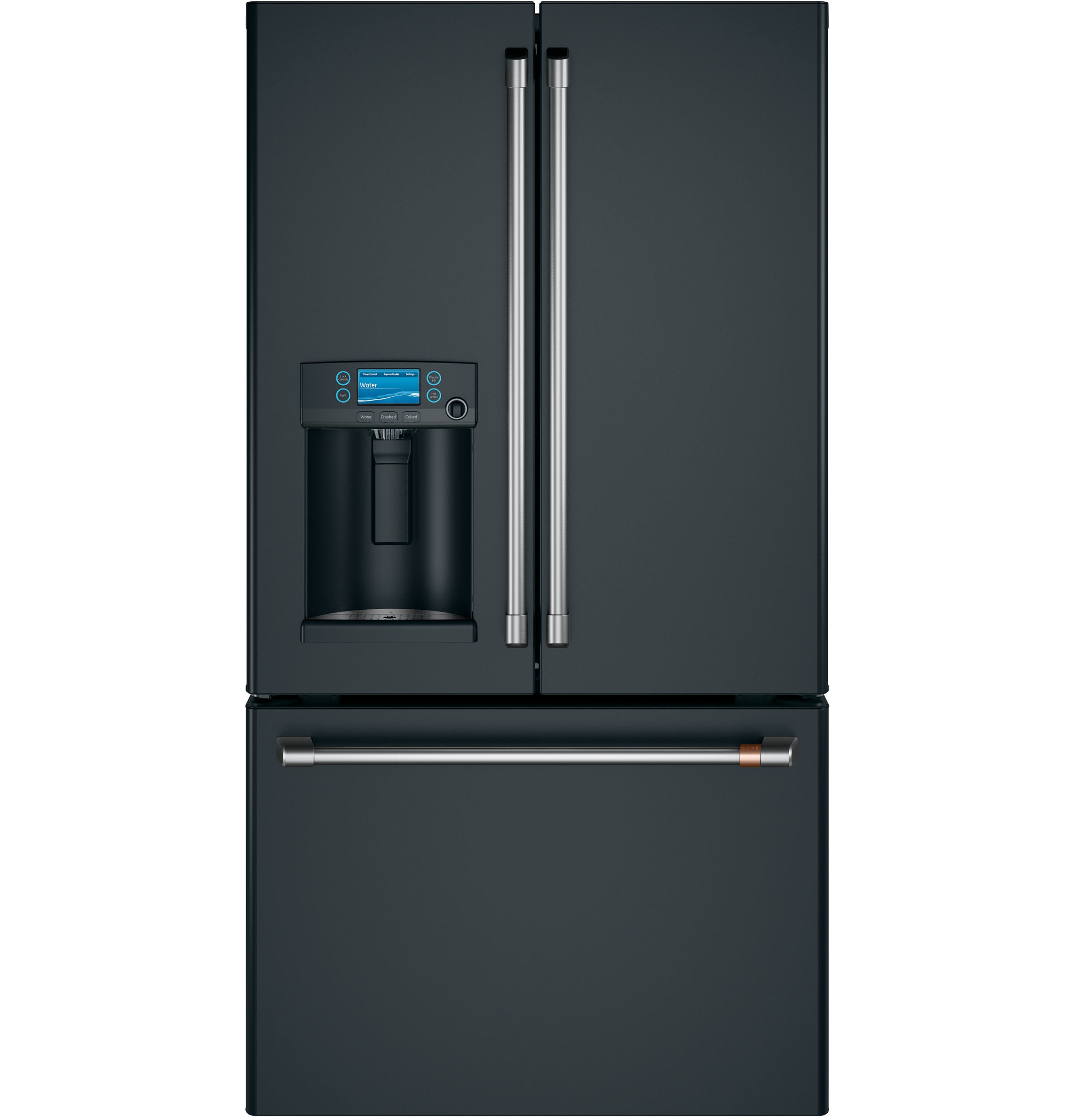 Matte Black 36-Inch Counter Depth French Door Refrigerator with Hot Water Dispenser - 22.2 Cu. Ft. Capacity (Model CYE22TP3MD1) - Perfect for Modern Kitchens, Open Floor Plans & Entertaining Guests
