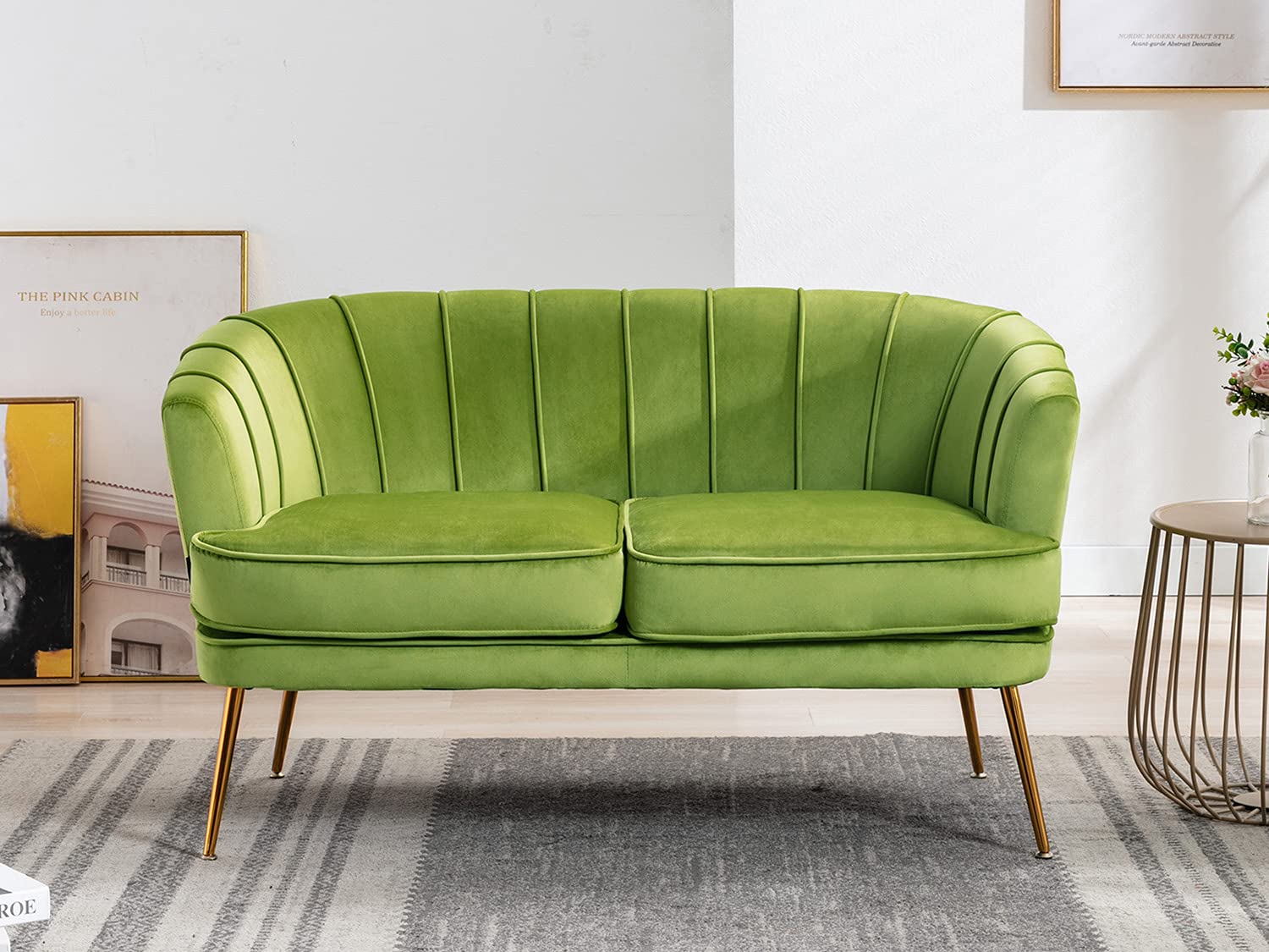 Luxury Velvet Loveseat Sofa - Modern Tufted Chesterfield 2-Seater Couch for Living Room & Bedroom - Grass Green | Perfect for Small Spaces, Apartments, and Cozy Home Decor