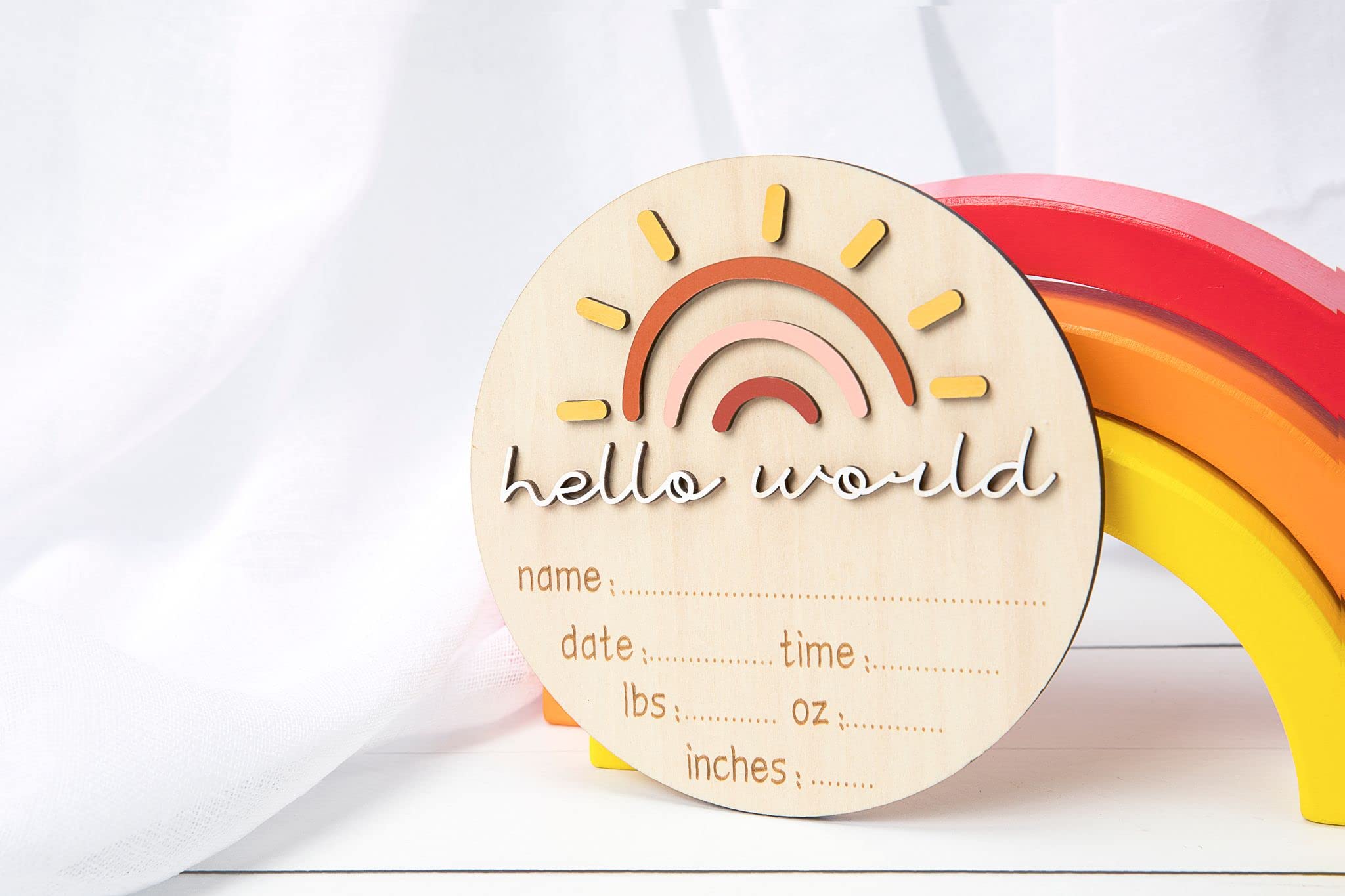 Baby Monthly Milestone Growth Announcement Cards - Wooden Photo Props with Sunshine & Rainbow Boho Design - Perfect for Newborn Photoshoots, First Year Memory Keepsakes, and Pregnancy Gifts