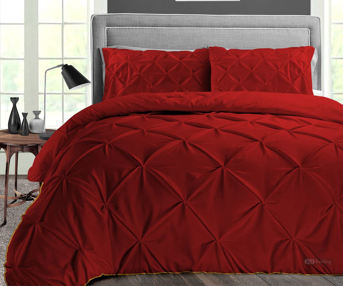 Premium Oversized King Comforter Set - 300 GSM Plush Siliconized Microfiber Fill, 600 TC Egyptian Cotton Shell with Piping | Burgundy Pinch Duvet Insert & Matching Pillowcases | Ultra Soft & Fluffy for Luxurious Bedroom Decor - Perfect for Master Suites, Guest Rooms & Cozy Winter Nights