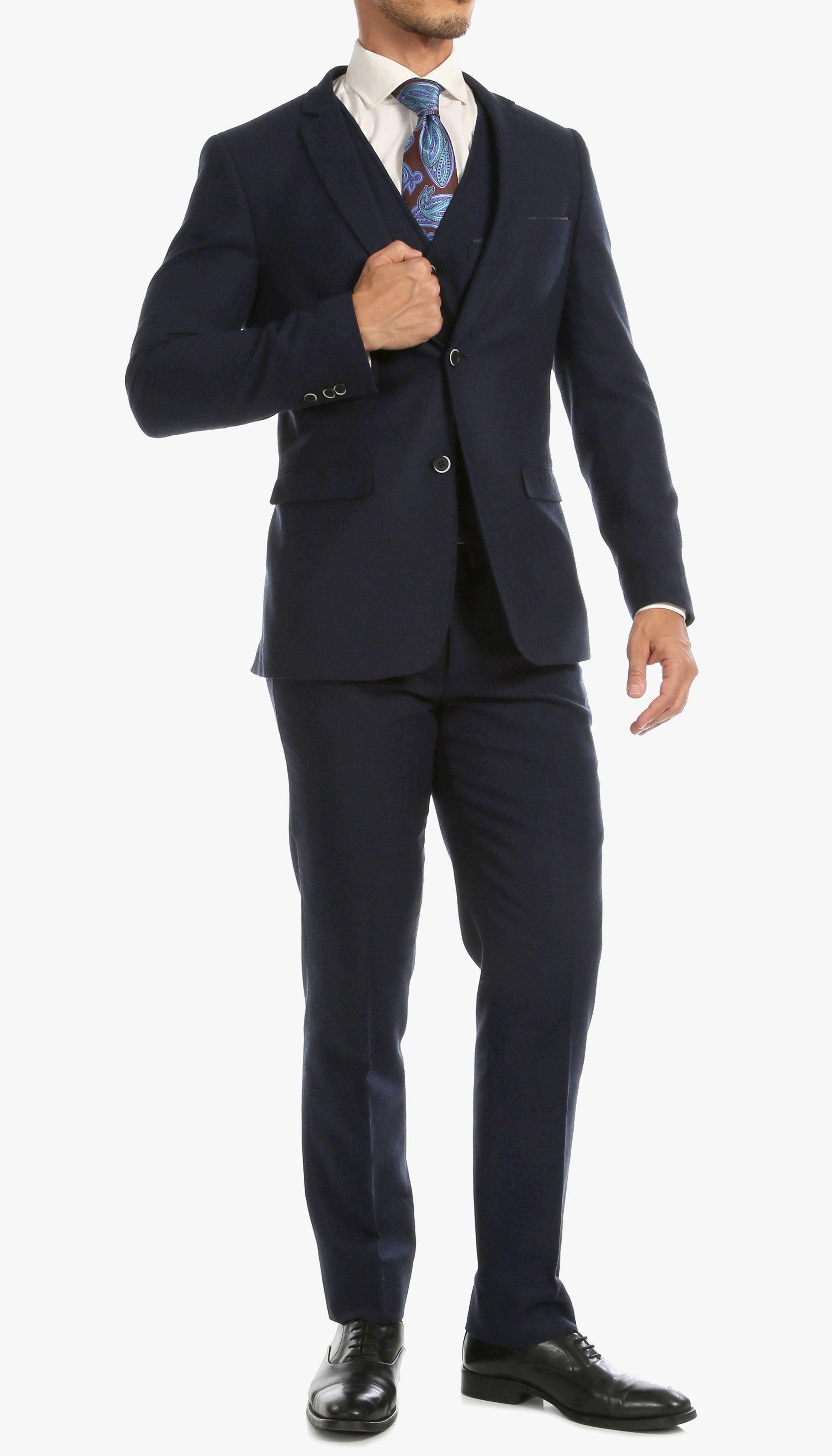 Tweed Men's Slim Fit 3 Piece Suit in Navy Blue | Formal Business Attire for Weddings & Office Wear