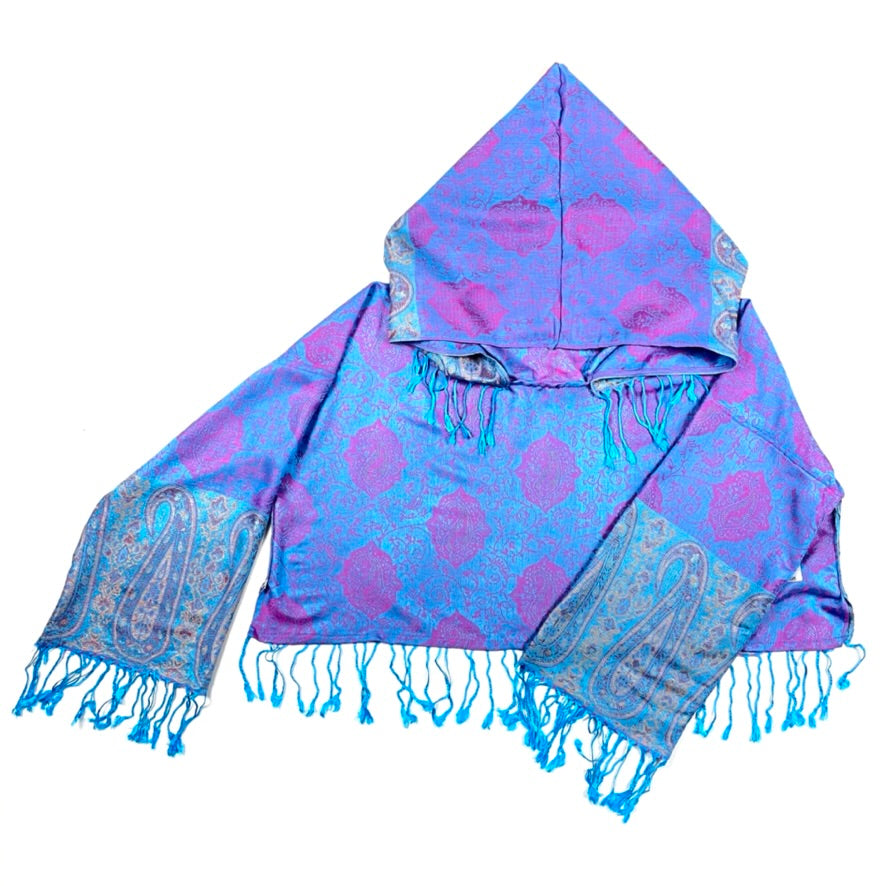 PASH LS Crop Top - Teal & Pink Paisley Print Long Sleeve Shirt for Women | Boho Chic Fashion | Perfect for Music Festivals, Beach Outings & Casual Wear