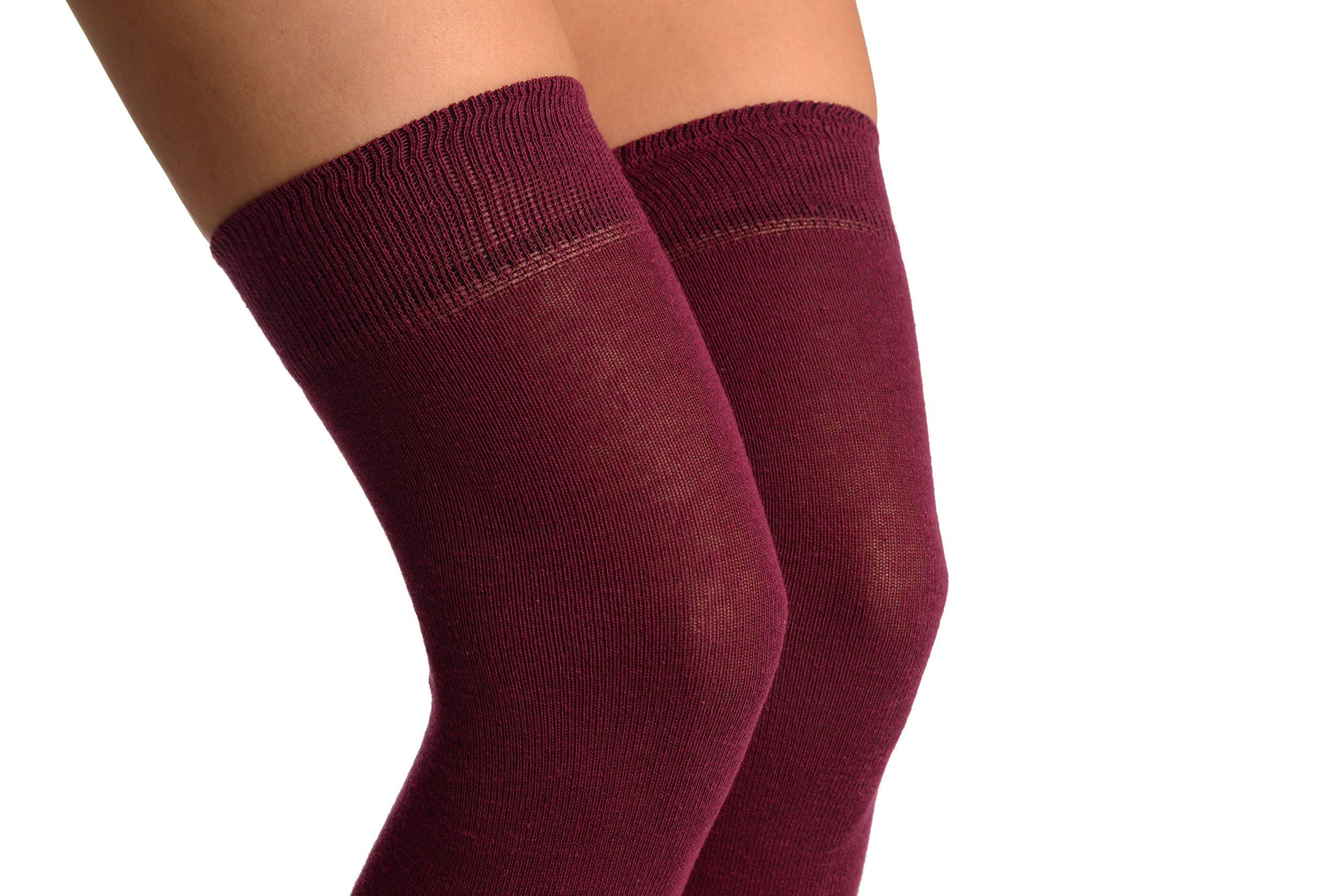 LissKiss Plain Maroon Over The Knee Socks - Purple Thigh High Socks for Women | Fashionable & Comfortable Knee-High Stockings for Winter, Cosplay, and Office Wear