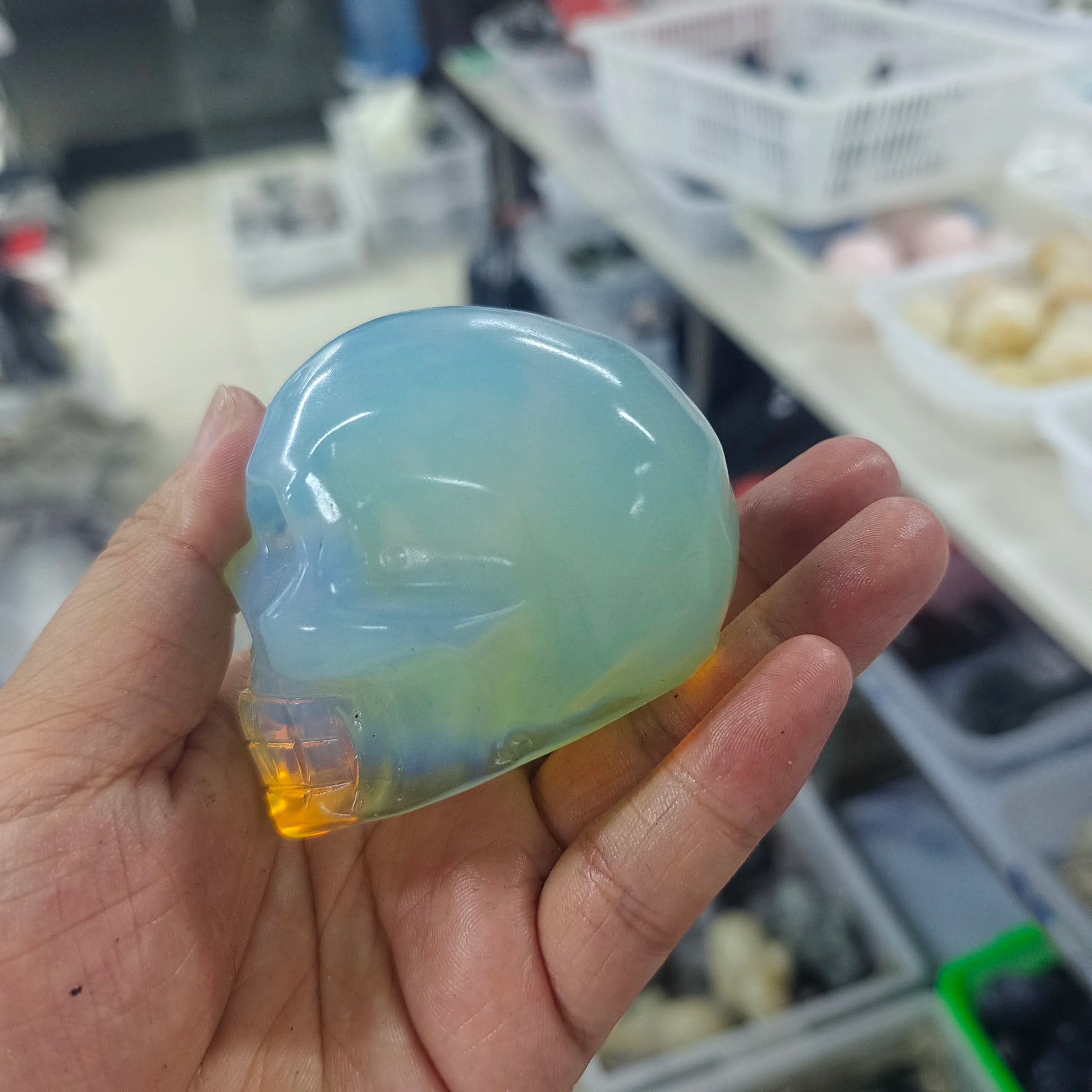 Natural Gemstone Skull Head Statue - Hand Carved Healing Crystal for Reiki, Witchcraft & Meditation | Unique Home Decor, Spiritual Gift & Halloween Decoration