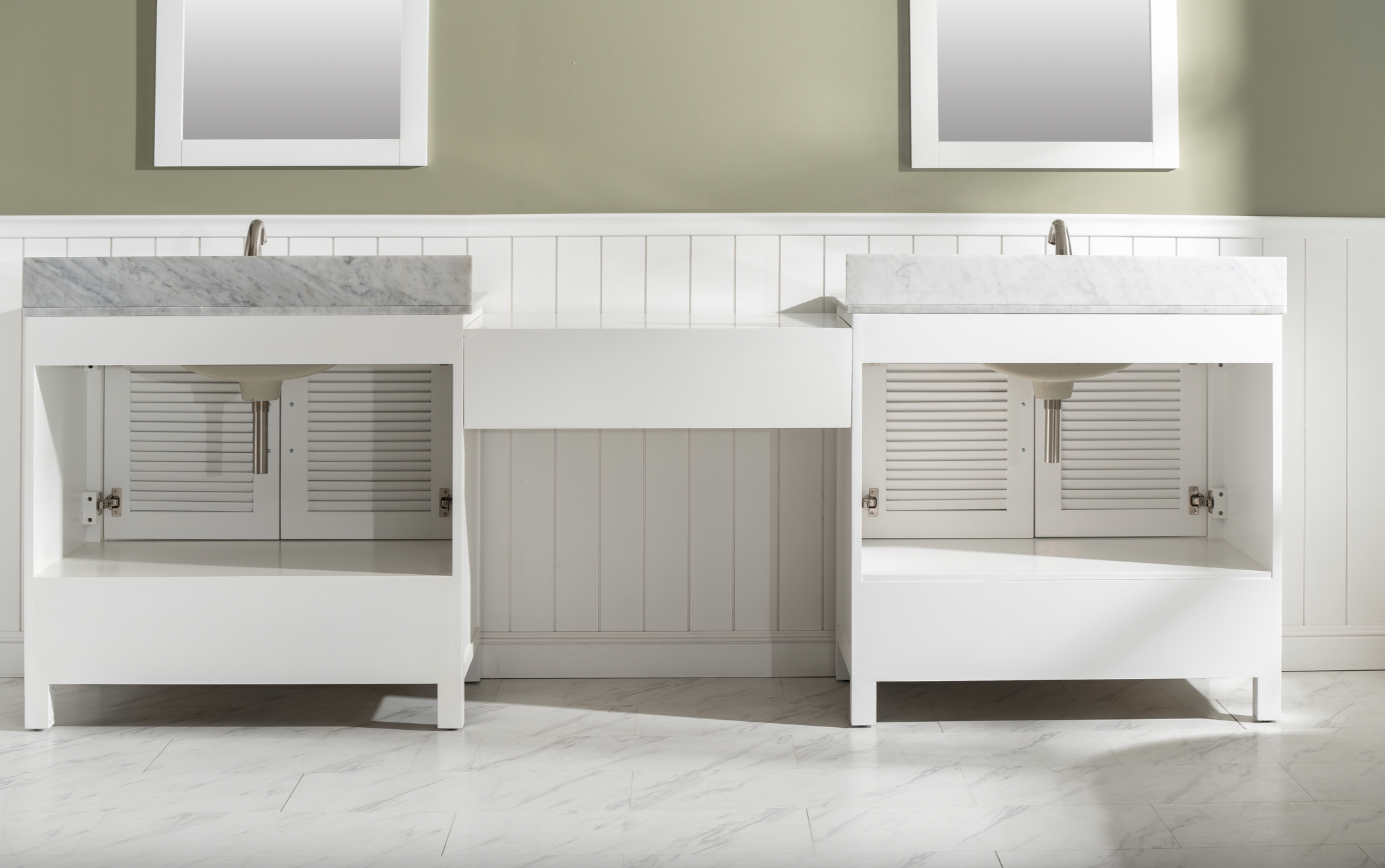 Design Element Estate 102 Double Sink Bathroom Vanity Modular Set in White - ES 102MC WT | Modern Bathroom Vanity with Storage for Master Bath & Guest Bath Remodel