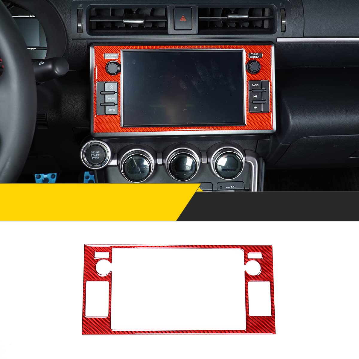 2022 Subaru BRZ Real Carbon Fiber Soft Trim Accessories - GPS Navigation Screen Decorative Frame Panel Sticker (Red Carbon Fiber) | Interior Upgrade for Enhanced Style & Protection