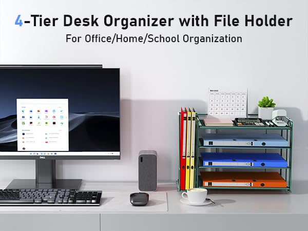 Spacrea Desk Organizers and Accessories Set - Dark Green Office Desk Organizer with File Holder, Paper Tray & Workspace Supplies for Home Office, School & Workspace Organization
