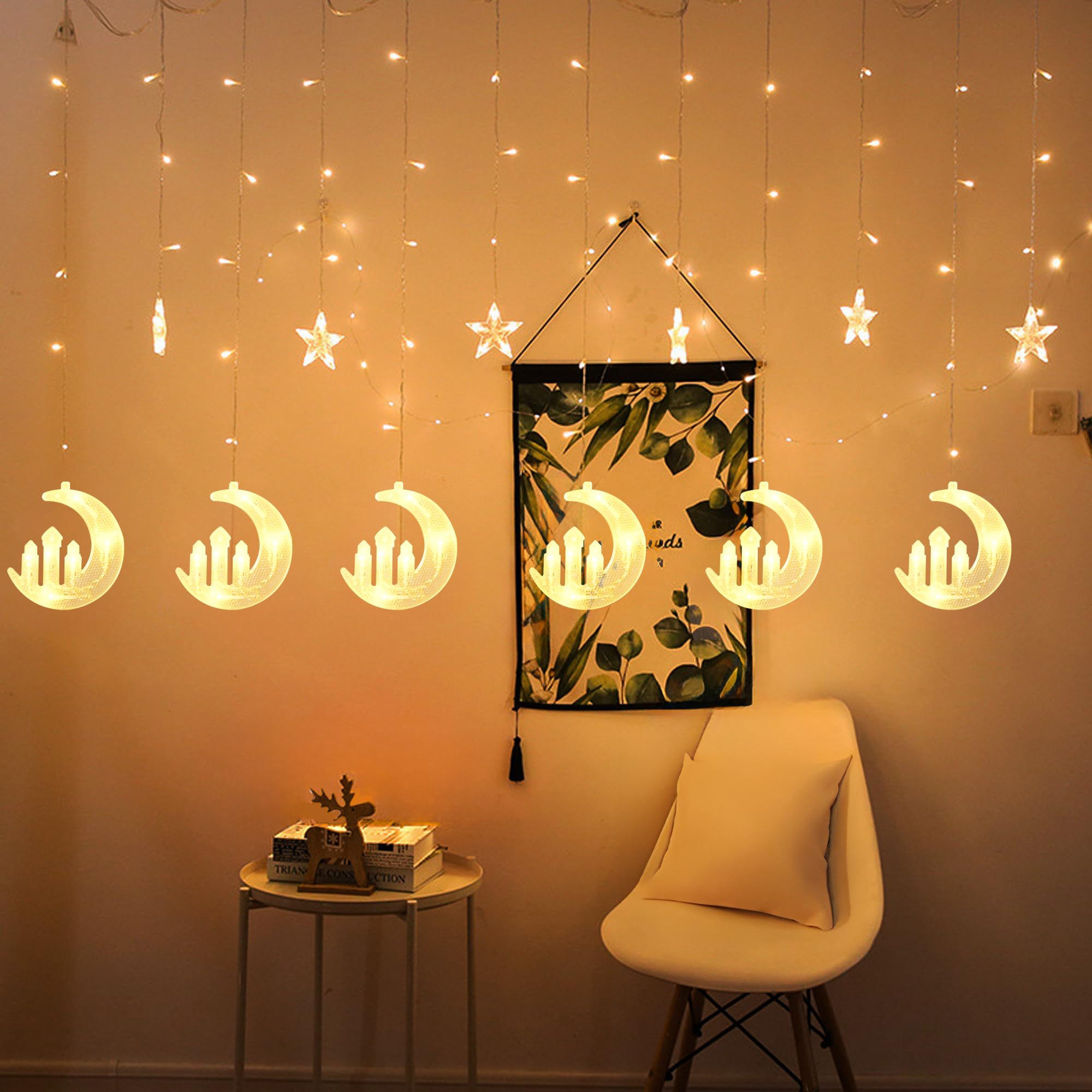 Dazzling 138 LED Moon Star & Fairy Tale Castle String Lights - 8 Lighting Modes USB Fairy Lights for Home Decor, Ramadan, Christmas, Wedding, Party, Eid - Perfect for Bedroom, Nursery, Garden & Holiday Decorations