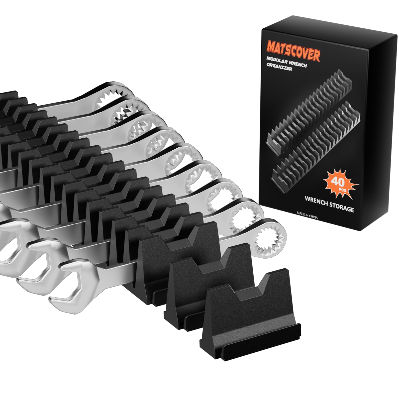 40PCS Modular Wrench Organizer Set - Heavy Duty Wrench Holder for Tool Drawer Storage with Metric & SAE Labels | Professional Wrench Rack for Mechanics | Perfect Workshop & Garage Organization Tool (Black)