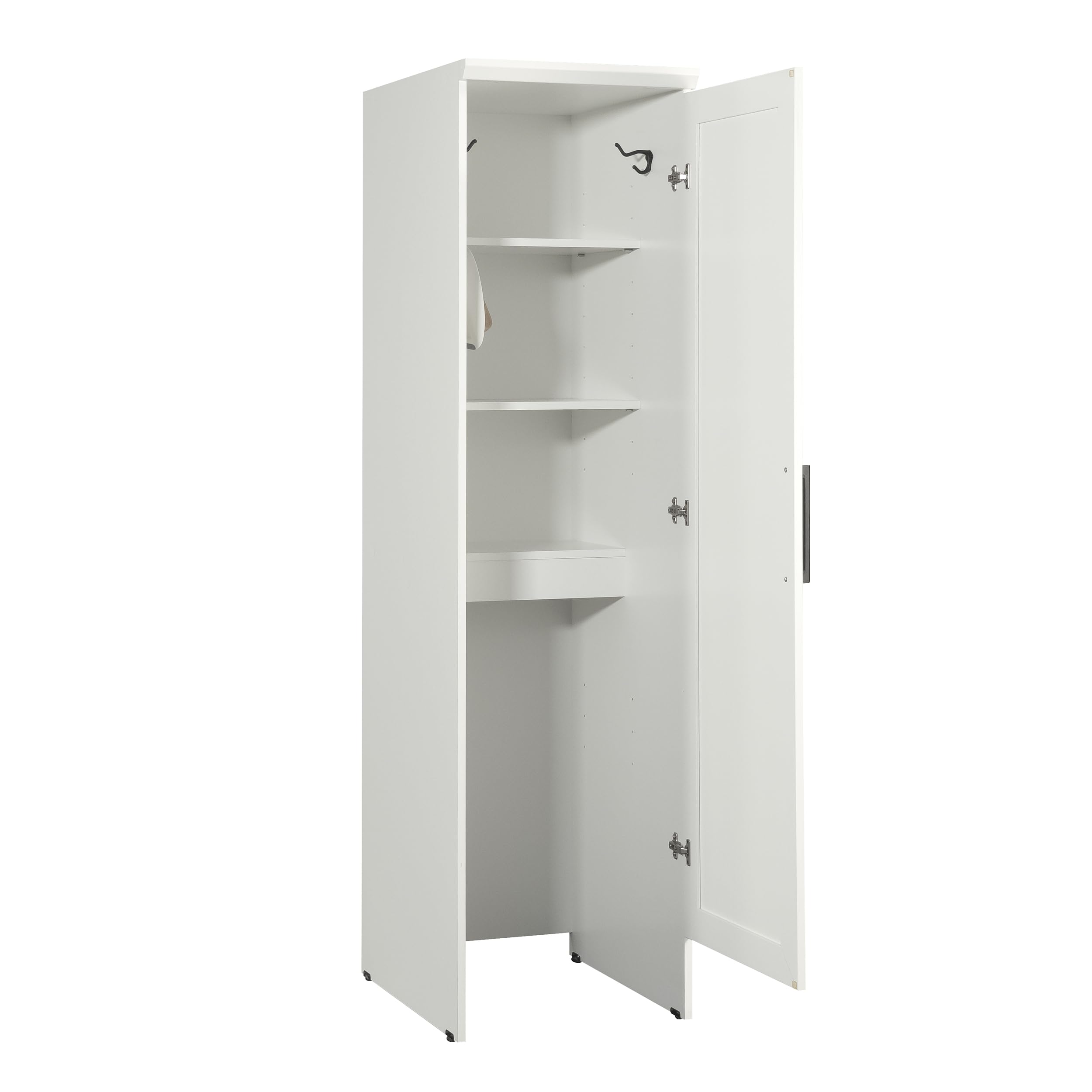 Sauder HomePlus Single Door Kitchen Pantry Storage Cabinet with Adjustable Shelves - White Laundry Organizer & Robot Vacuum Storage | Perfect for Small Spaces, Apartments & Closet Organization