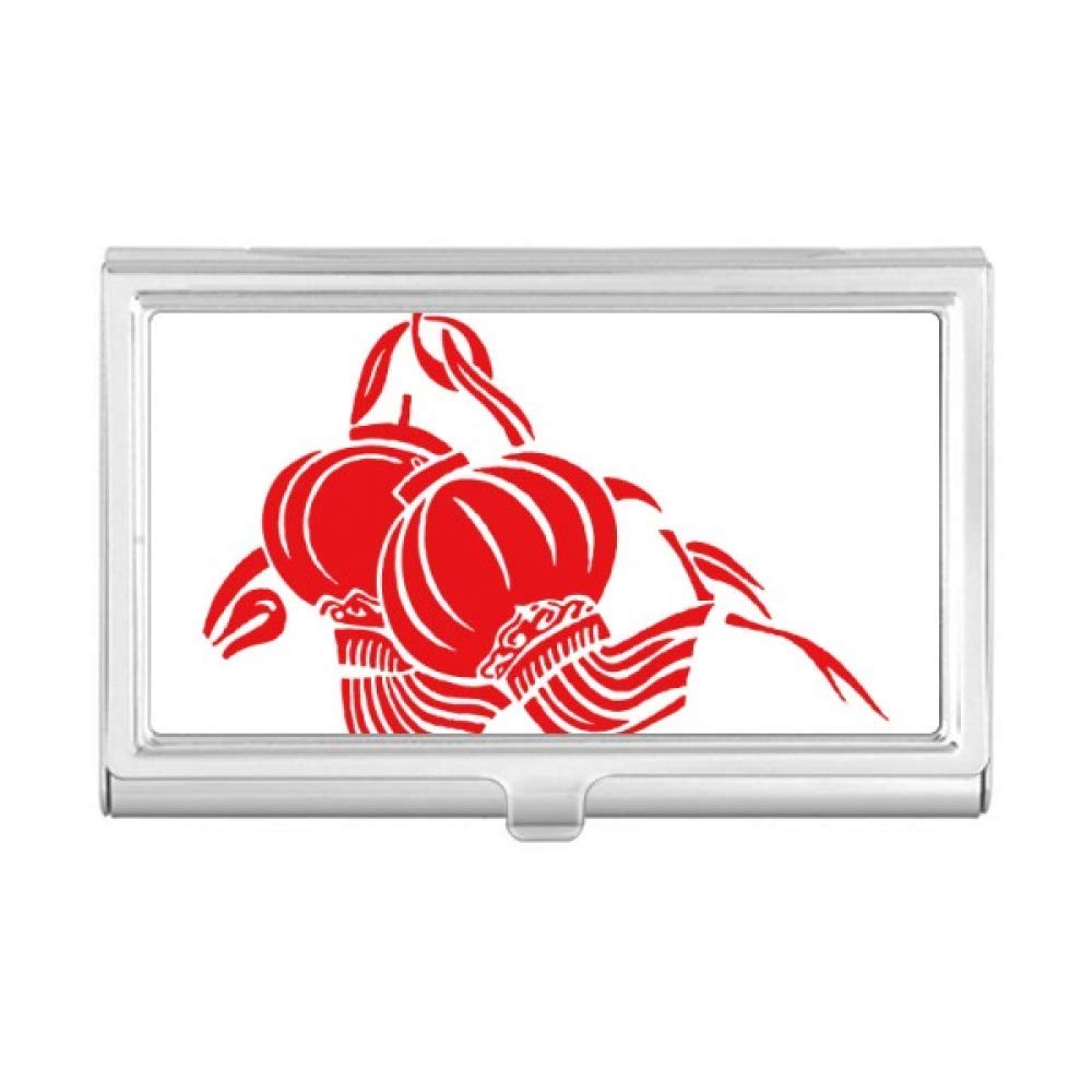 Elegant Red Lotus Pattern Chinese Business Card Holder - Compact Wallet Case for Office, Networking & Gifts