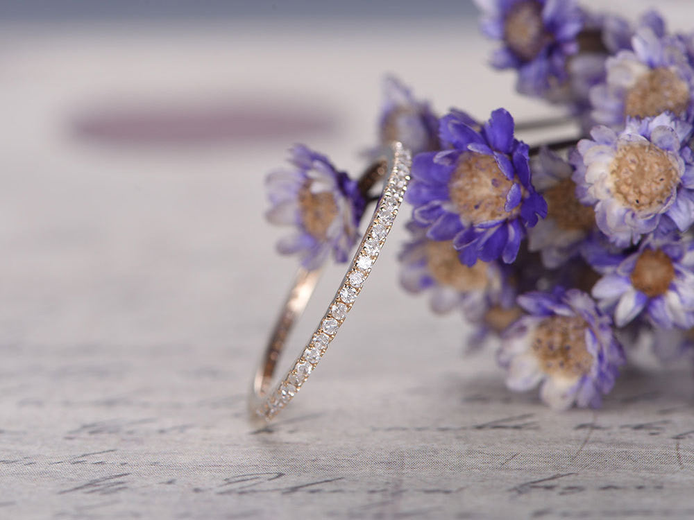 14K Rose Gold Micro Pave Diamond Engagement Ring - Full Eternity Wedding Band for Women, Stackable Thin Bridal Ring, Custom Made Fine Jewelry - Perfect for Proposals, Anniversaries & Everyday Elegance