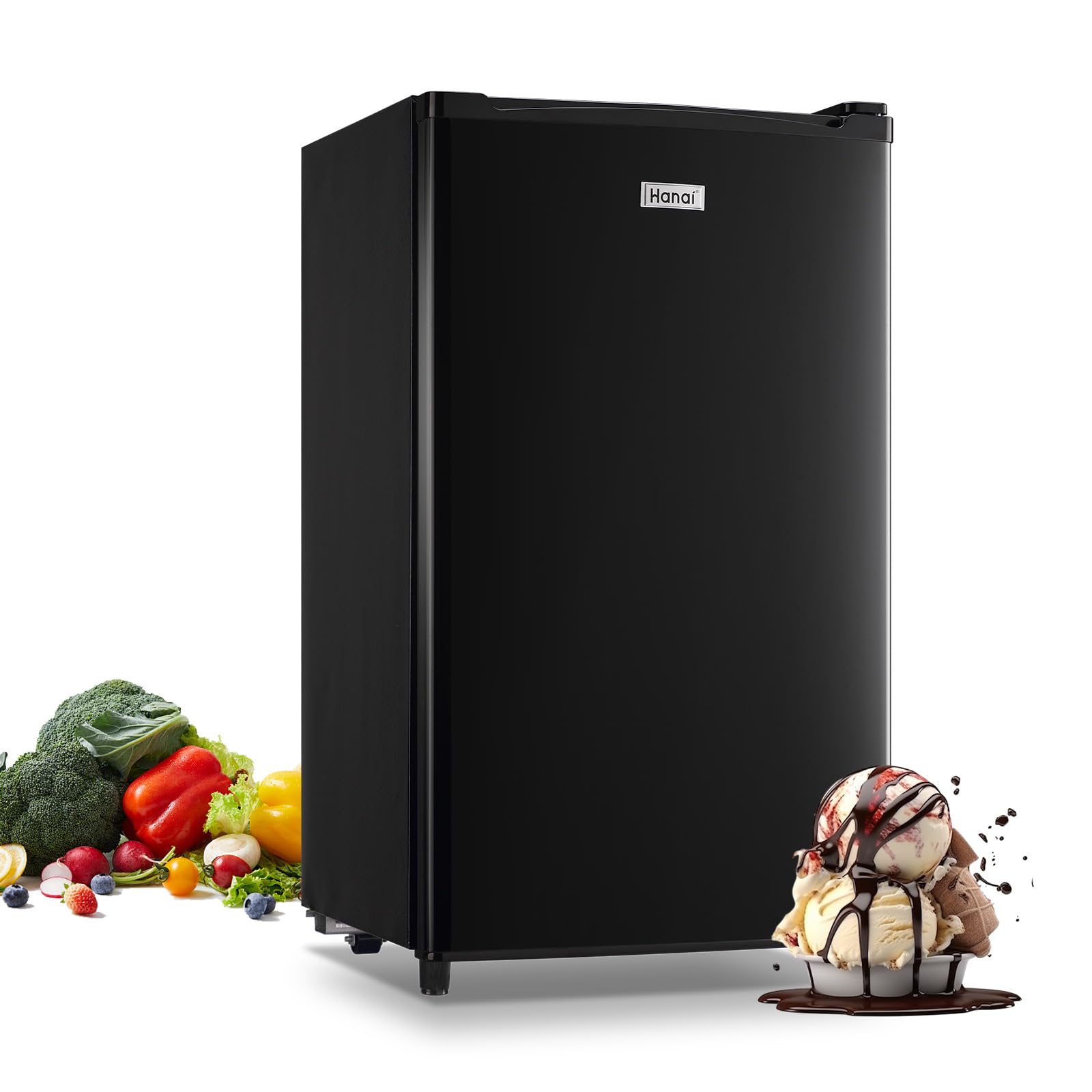 WANAI 3.2 Cu.Ft Mini Fridge with Freezer - Compact Single Door Refrigerator, 5 Temperature Settings, Energy Efficient, Black - Perfect for Dorm, Office, Bedroom, Apartment & Small Spaces