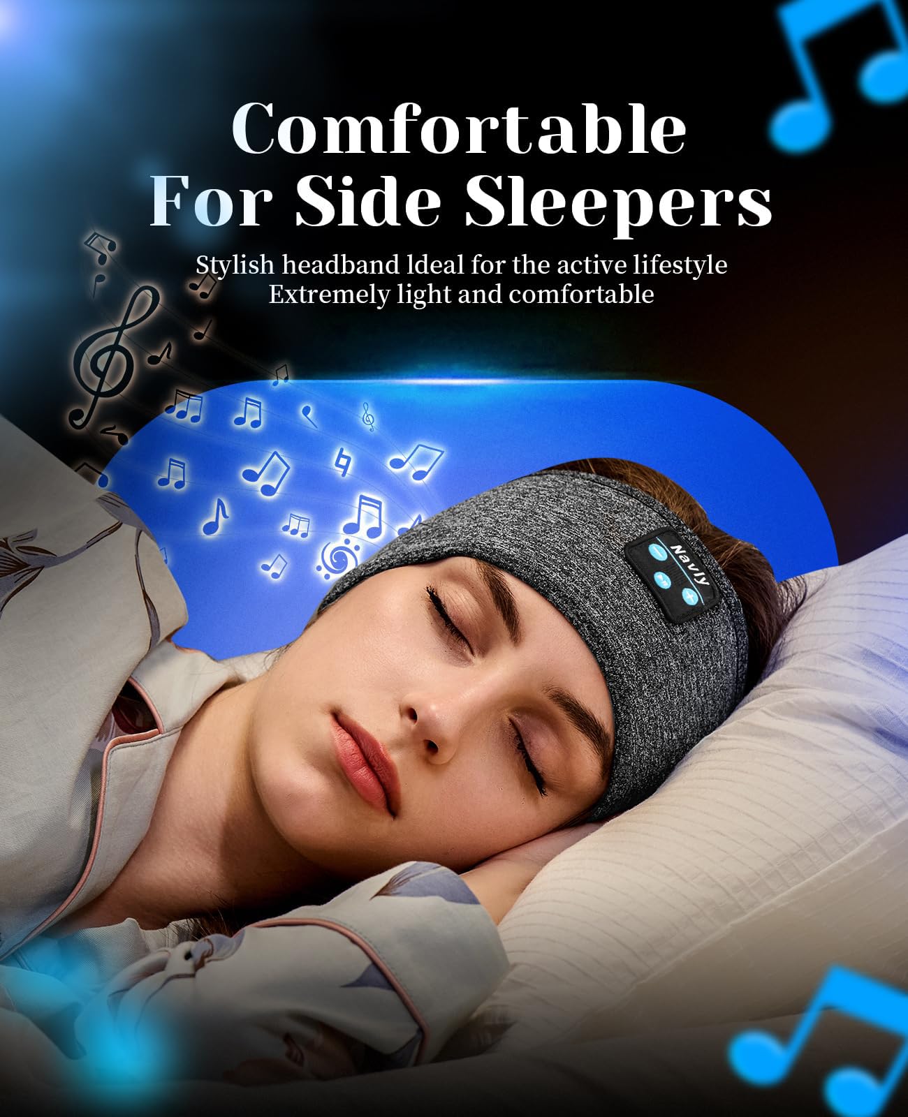 Navly Sleep Headphones - Ultra-Thin HD Stereo Sports Headband with Soft Cozy Earbuds, 10-Hour Battery Life for Workout, Running, Yoga & Travel | Perfect for Sleeping, Meditation & Relaxation