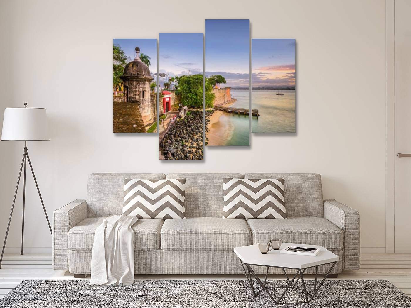 IGOONE 4-Panel Canvas Wall Art - San Juan Puerto Rico Landscape Painting, Modern Framed Poster Ready to Hang for Living Room, Bedroom & Office Decor | Perfect for Home, Airbnb & Vacation Rental Styling