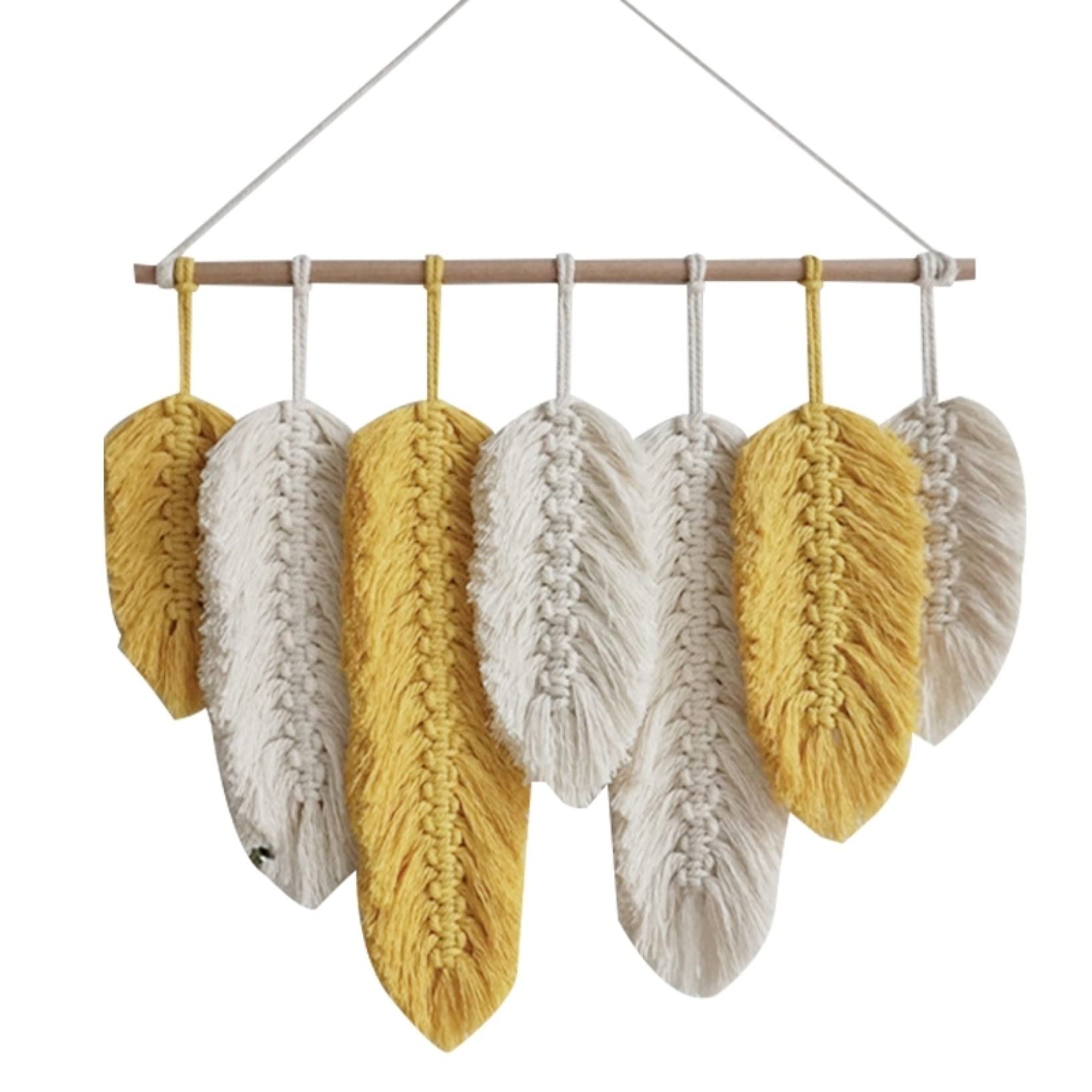 Handmade Boho Macrame Wall Hanging - Beige & Yellow Cotton Woven Leaves Decor for Living Room, Bedroom Headboard, Door or Porch | Perfect for Home, Wedding & Nursery Decor