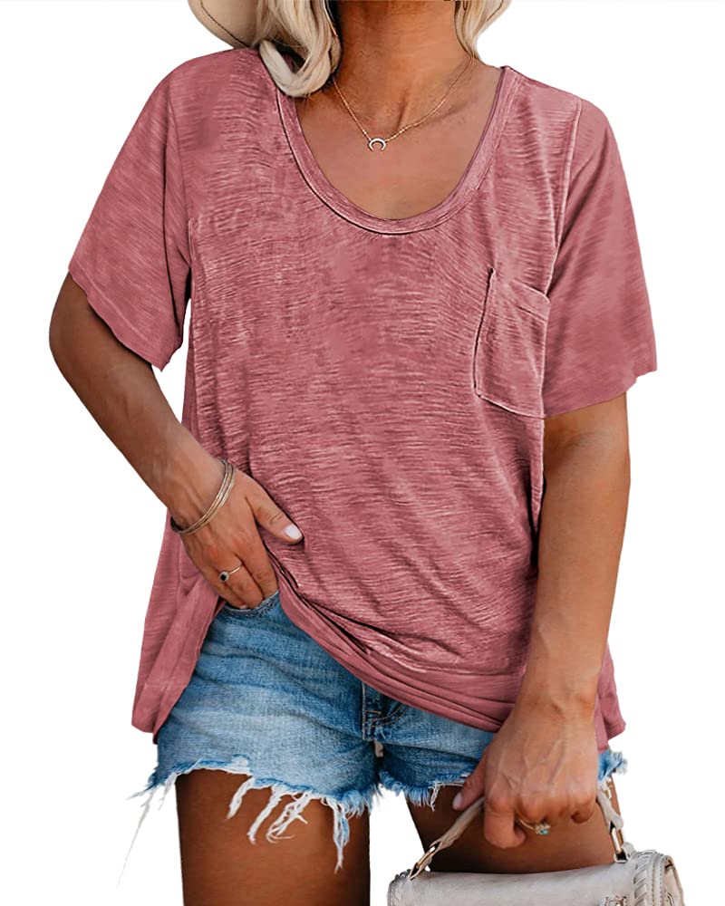 Women's Oversized Tunic T-Shirt - Soft Loose Short Sleeve Round Neck Summer Top with Pocket | Plus Size Casual Wear for Beach, Travel & Everyday Comfort