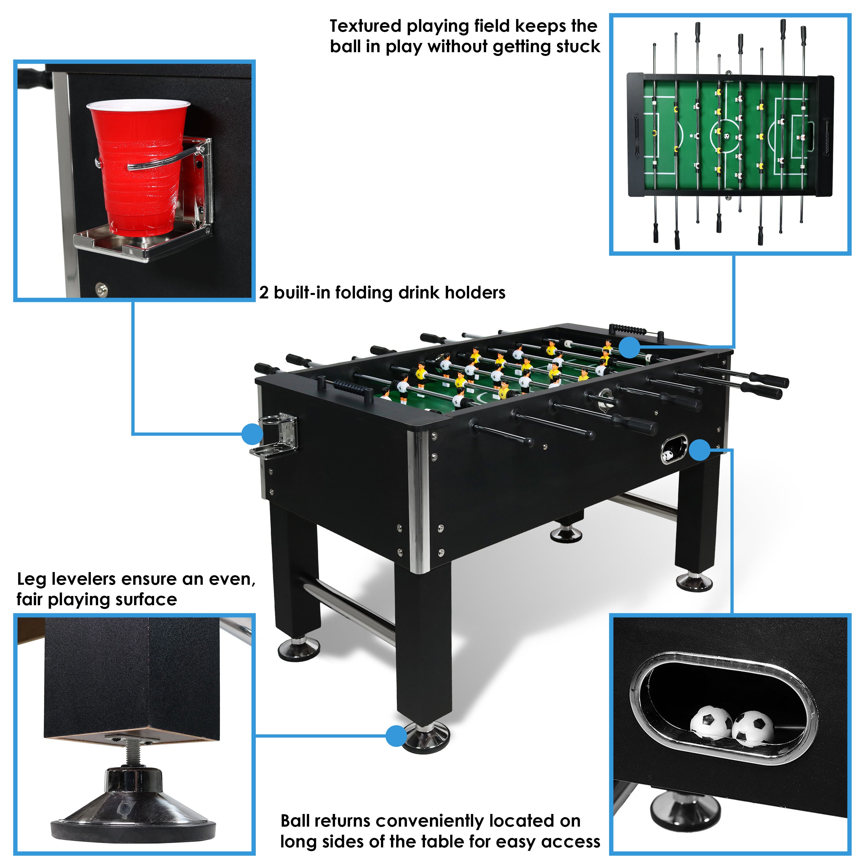 Sunnydaze 55-Inch Premium Foosball Table with 4 Drink Holders - Perfect for Game Rooms, Basements, and Family Entertainment