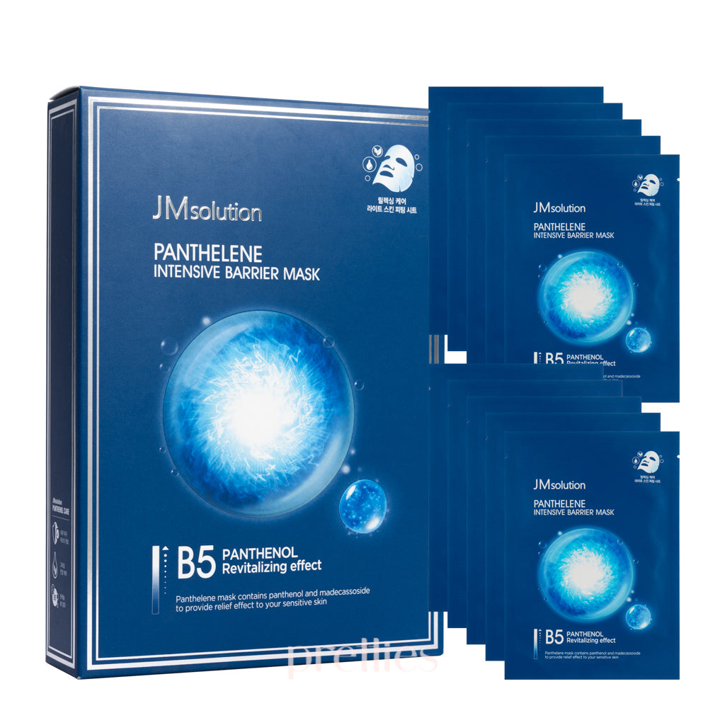 JM Solution Panthelene Intensive Barrier Mask - Hydrating & Soothing Sheet Mask (10 Sheets/Box) | Korean Skincare for Dry Skin & Sensitive Skin Care Routine | Perfect for Nighttime Use & Post-Treatment Recovery