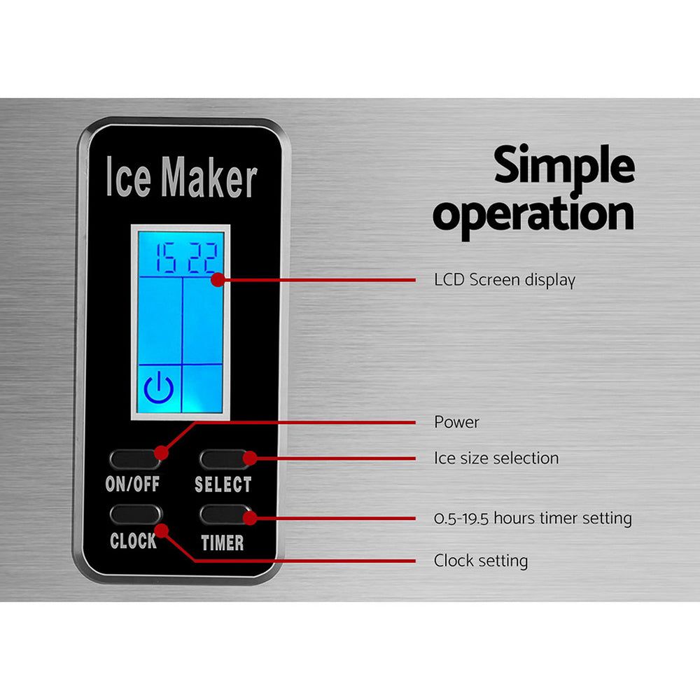 Devanti 3.2L Stainless Steel Portable Ice Cube Maker - Fast Ice Making Machine for Home, Office, Party & Outdoor Use