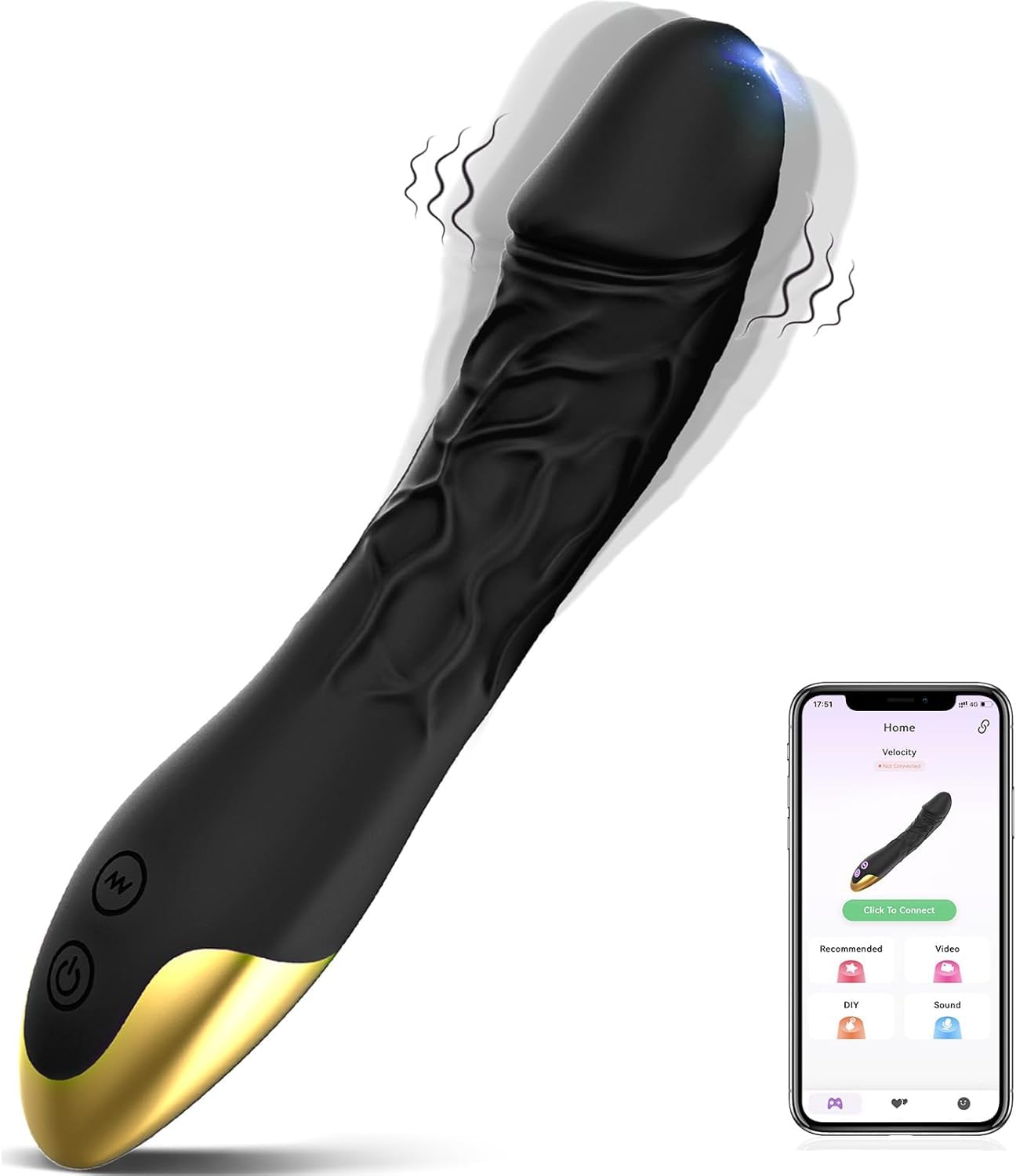 Vooloka 7.7 Inch Realistic Vibrating Dildo for Women & Men, Wand Vibrator Anal Toy, Prostate Massager, Gay Sex Toy, Black - Perfect for Couples & Solo Play