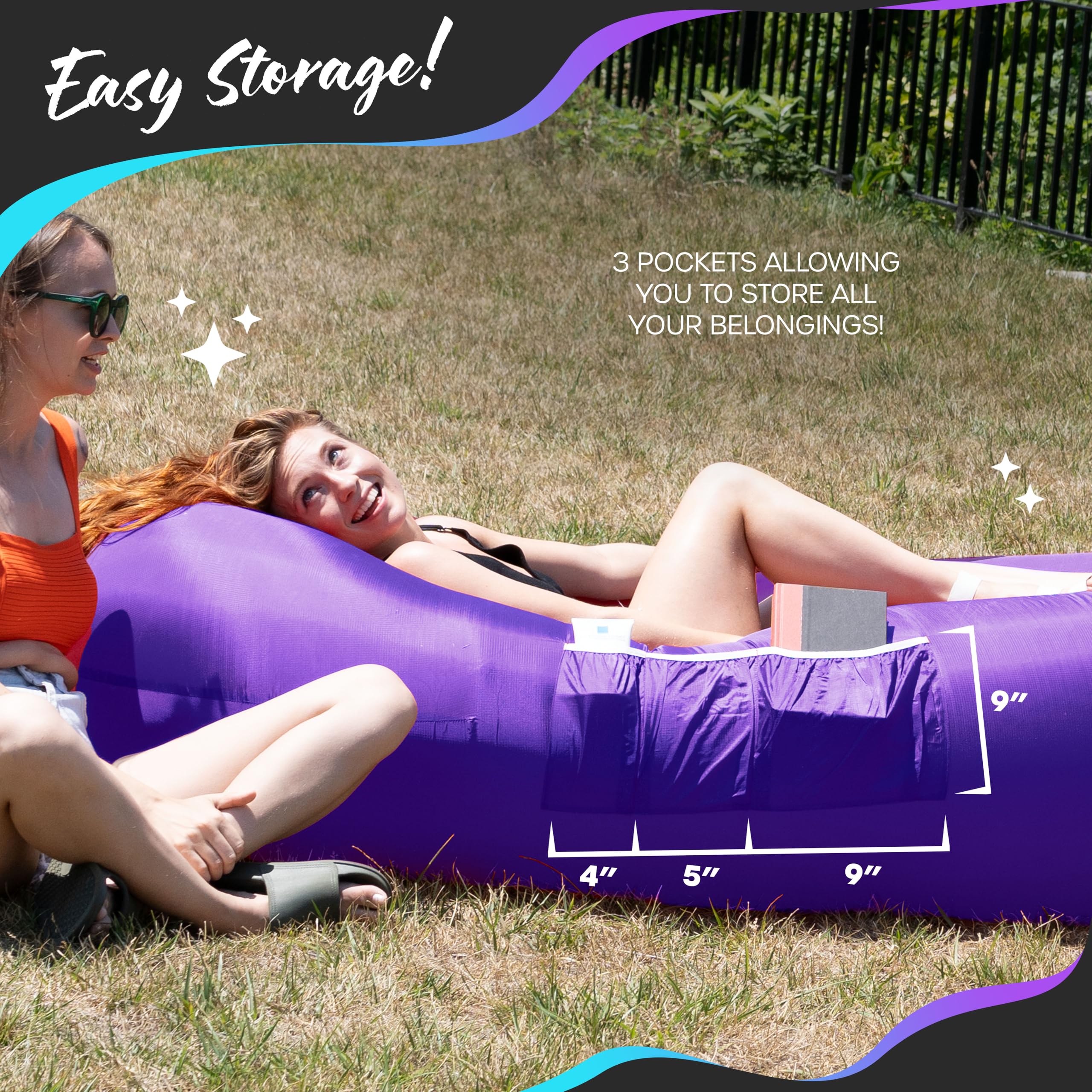Nevlers 2 Pack Inflatable Loungers Air Sofa Couch - Portable Blow Up Outdoor Furniture for Beach, Camping, Travel & Backyard | Includes Travel Bag, Pegs & Storage Pockets | Perfect for Relaxing, Sunbathing, Picnics & Outdoor Movie Nights