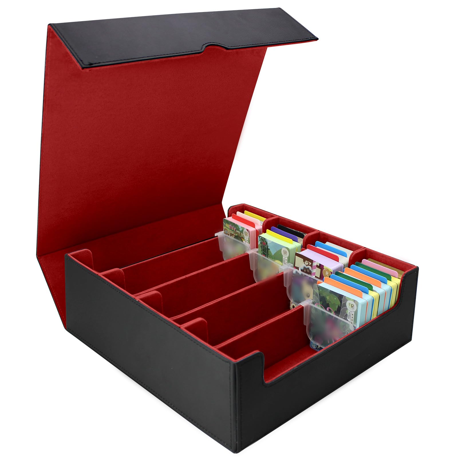 Tuzuaol 4-Row 3000+ Trading Card Storage Box for MTG, Magic, and Sports Cards - Black & Red Organizer with Dividers - Perfect for Card Game Tournaments, Collectors, and Home Storage