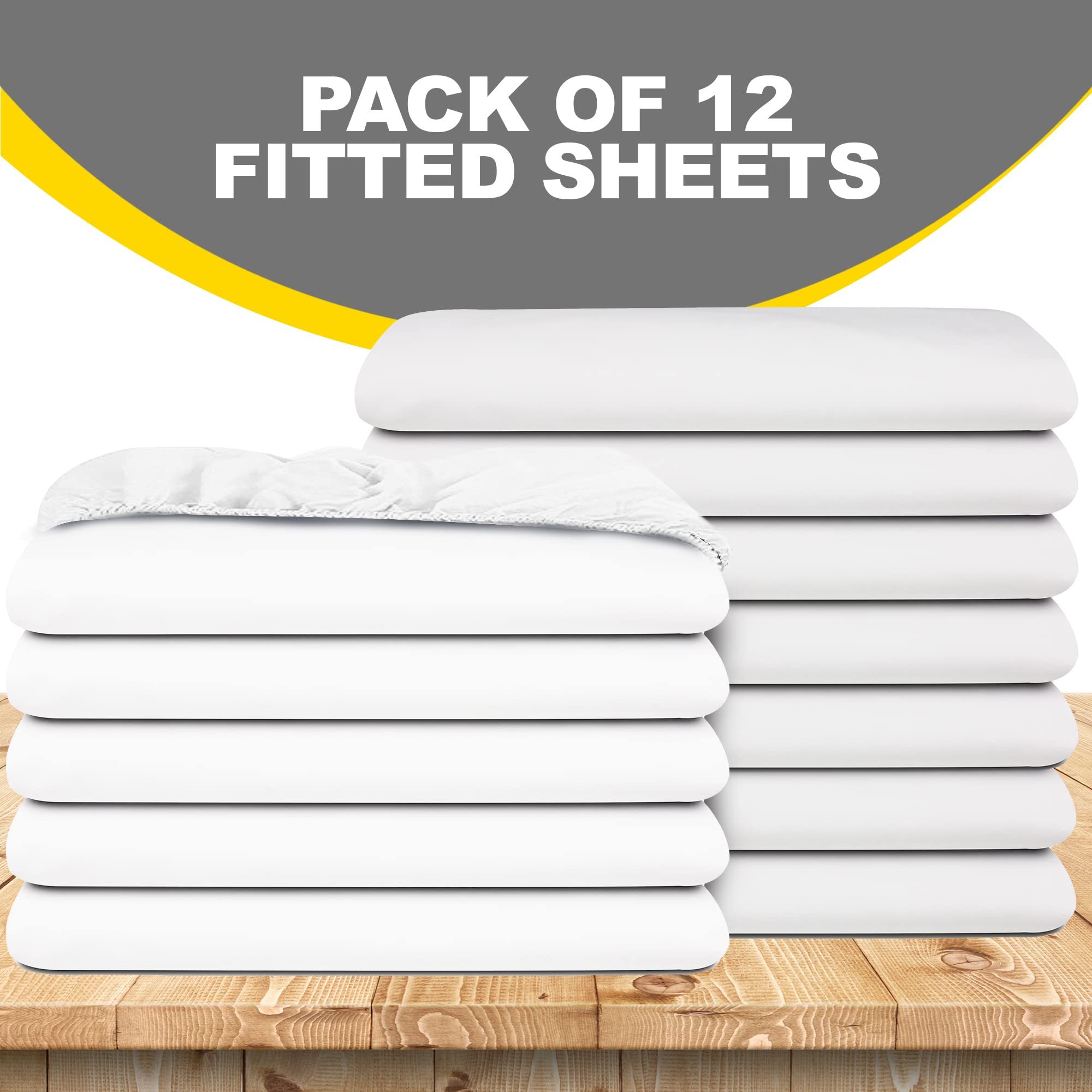 12-Pack White Fitted Sheets - 200 Thread Count Poly-Cotton Blend, Hotel Quality & Durable Bedding Set - Premium Comfort for Twin Beds - Perfect for Guest Rooms, Dorms, and Vacation Homes by Pacific Linens