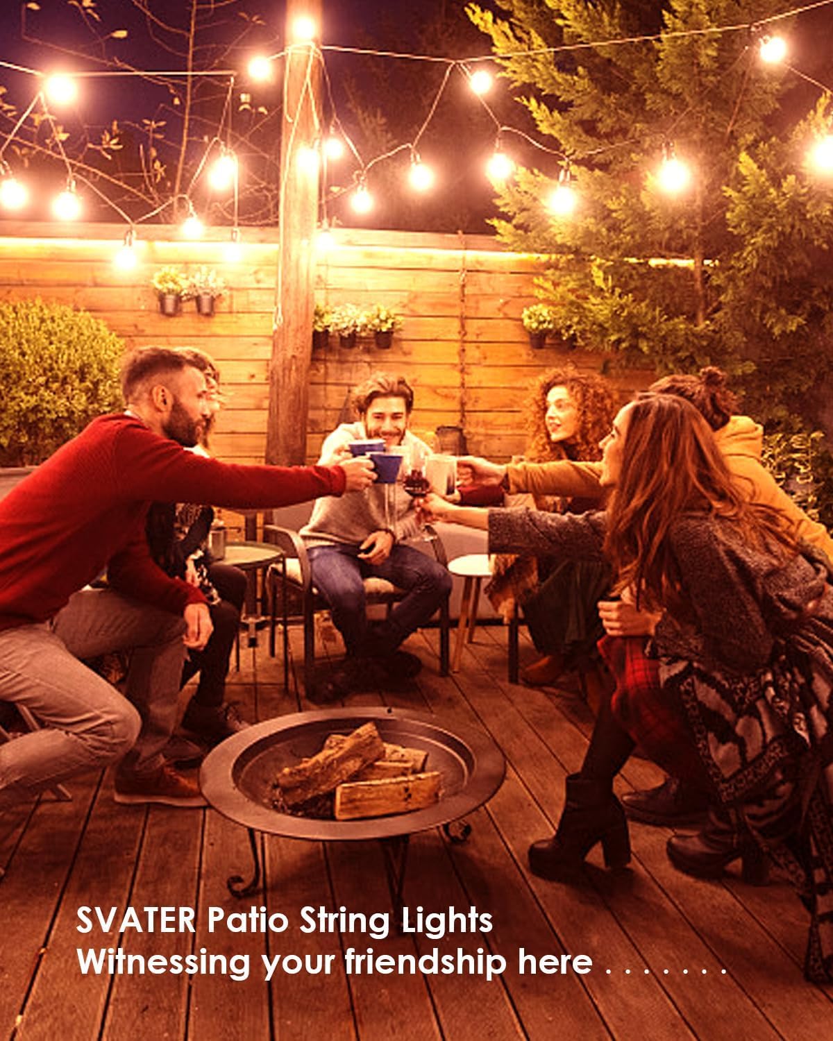 Svater 100ft Outdoor String Lights - 52 Waterproof Shatterproof LED Bulbs (Includes 2 Spare) | Connectable Patio Lights for Backyard, Garden, Porch & Outdoor Decor | Perfect for Parties, Weddings & Evening Ambiance
